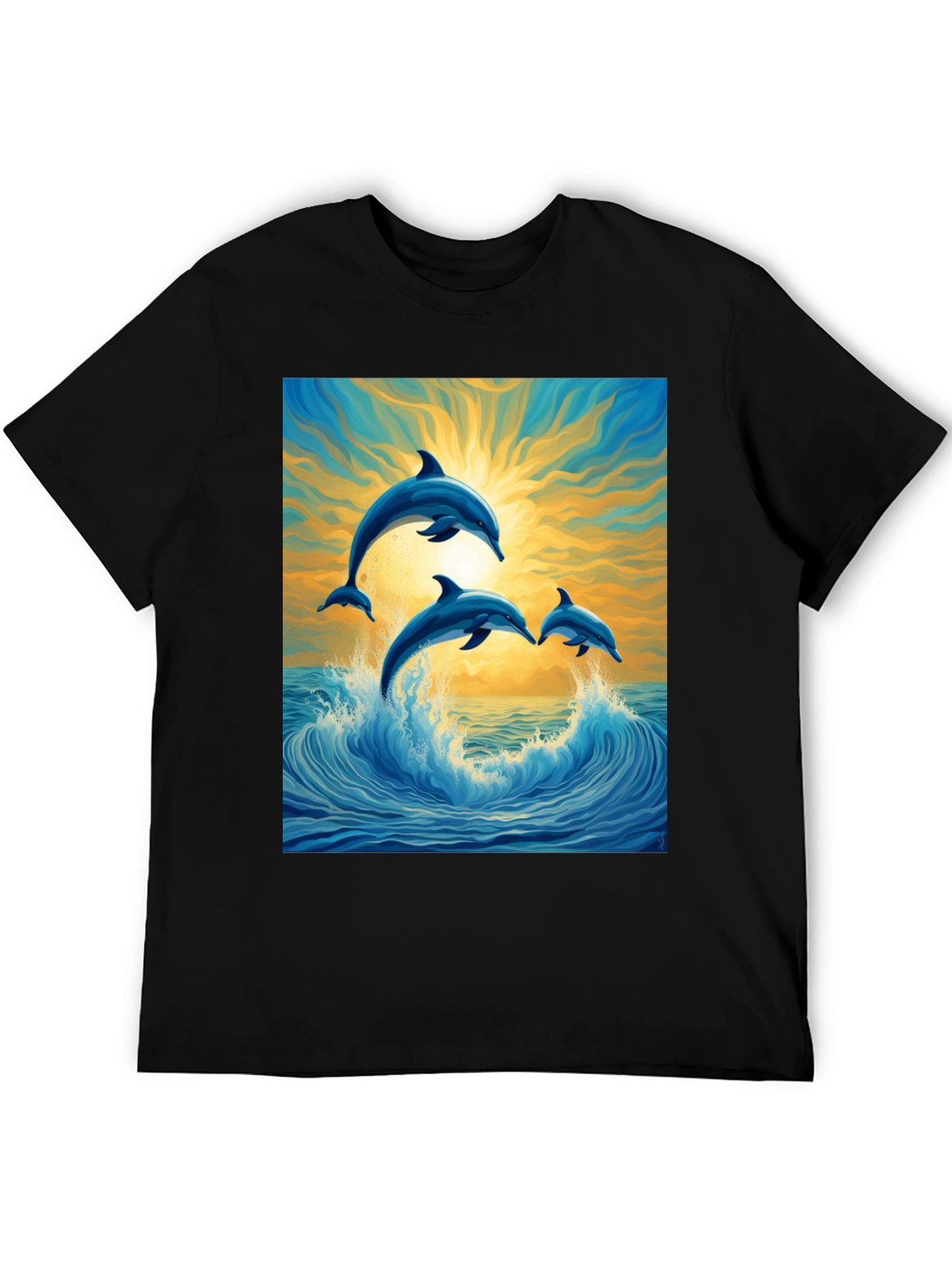 Black Dolphin Wave Graphic Tee - Stylish Ocean Lover's Shirt view 5