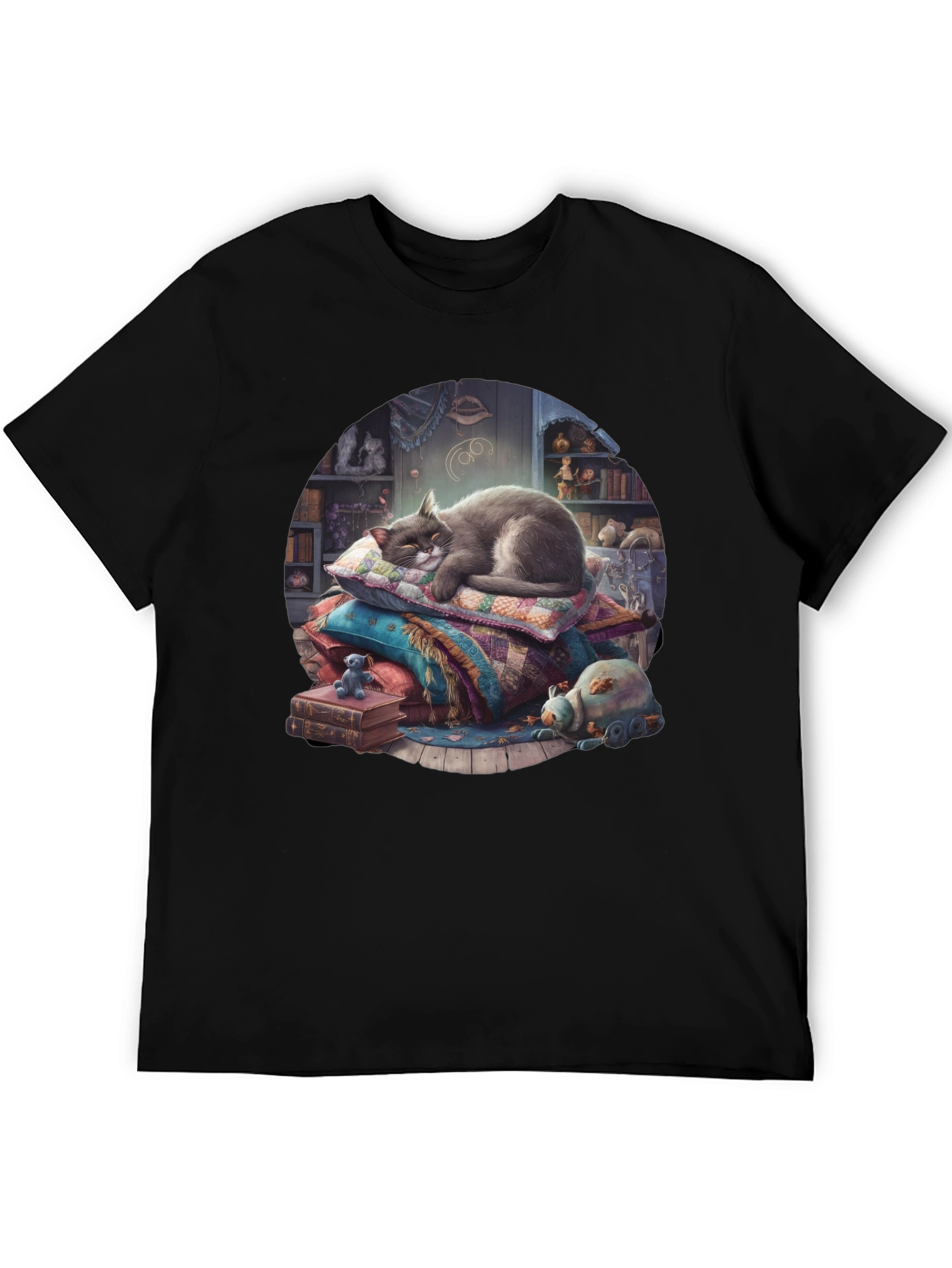 Black Cozy Cat Nap T-Shirt view 5