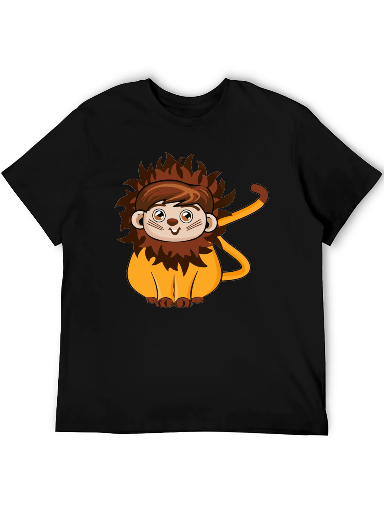 Black Cute Lion Cartoon Black T-Shirt view 5