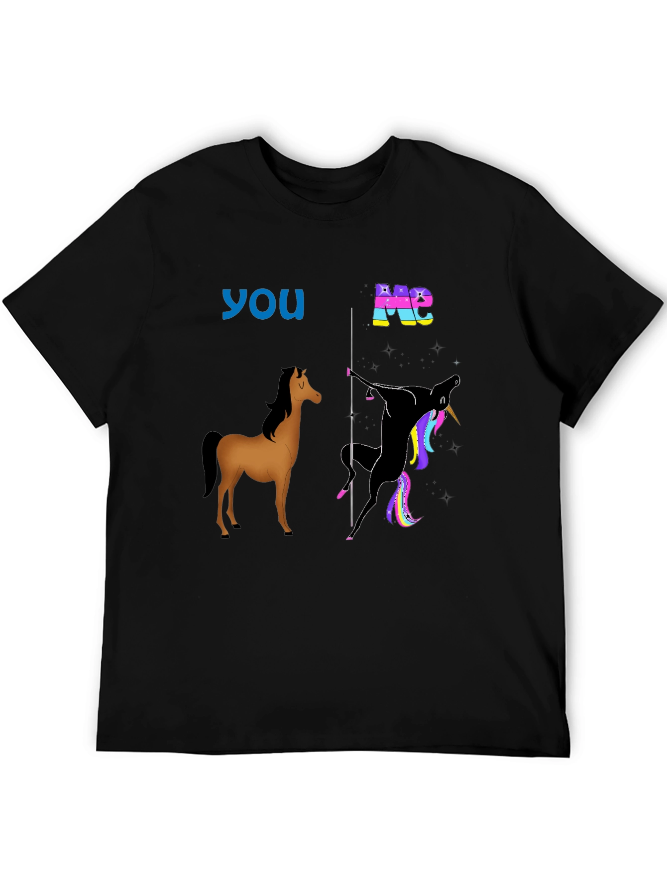 Black Funny Horse & Unicorn T-Shirt: You vs. Me view 5