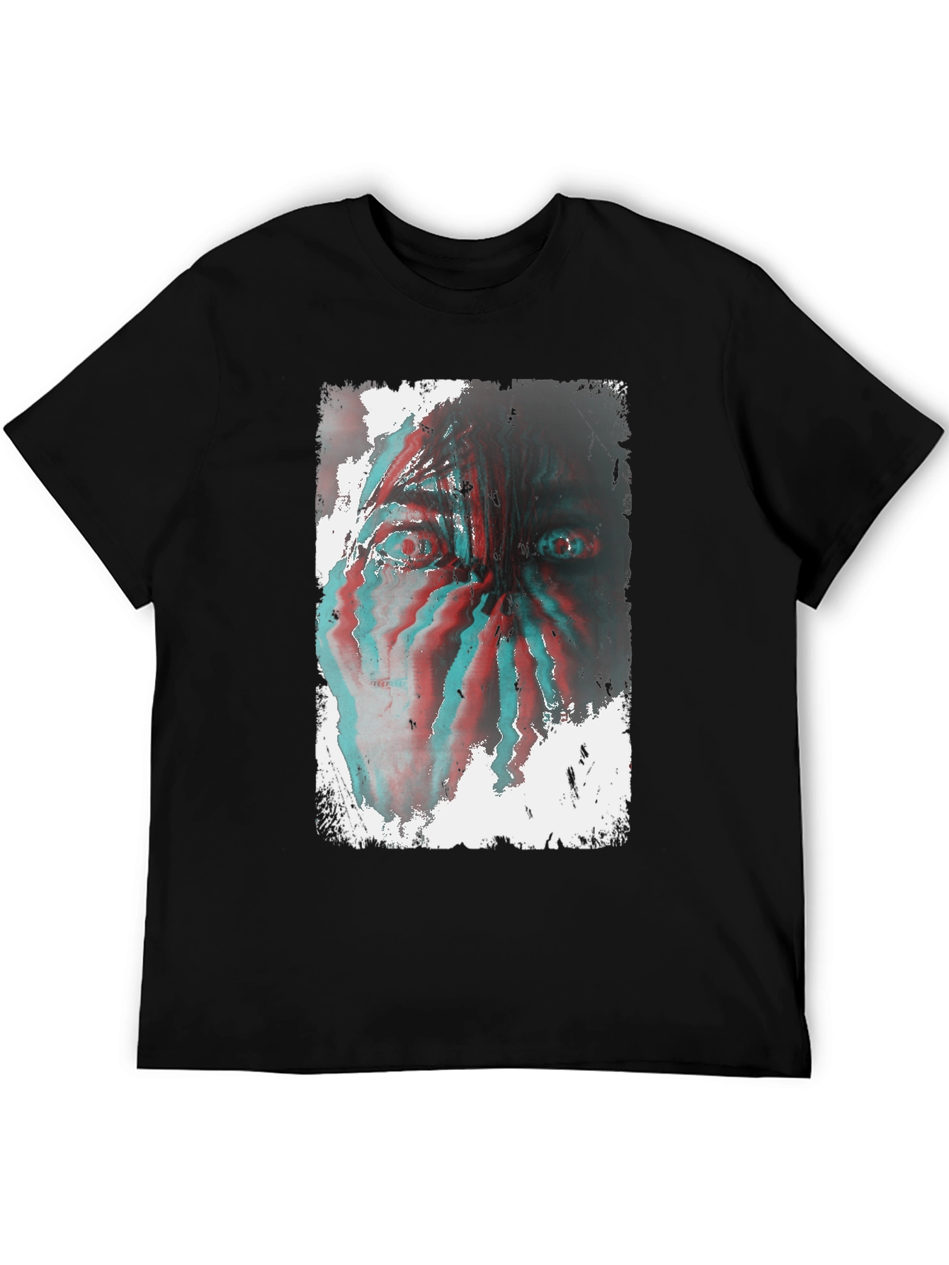 Black Distorted Face Graphic Tee - Black Cotton Blend view 5