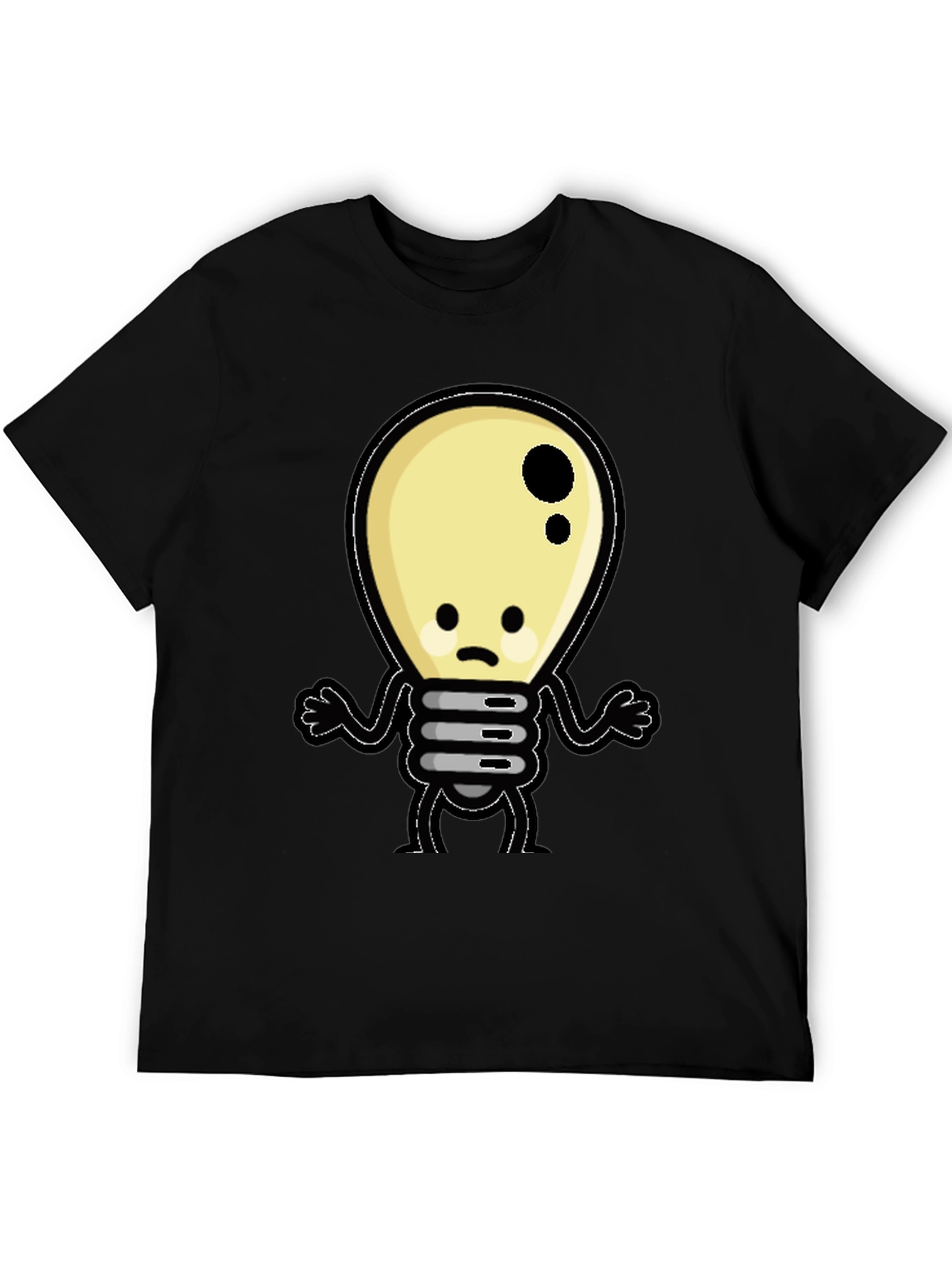 Black Sad Light Bulb Graphic T-Shirt - Black Cotton Tee view 5