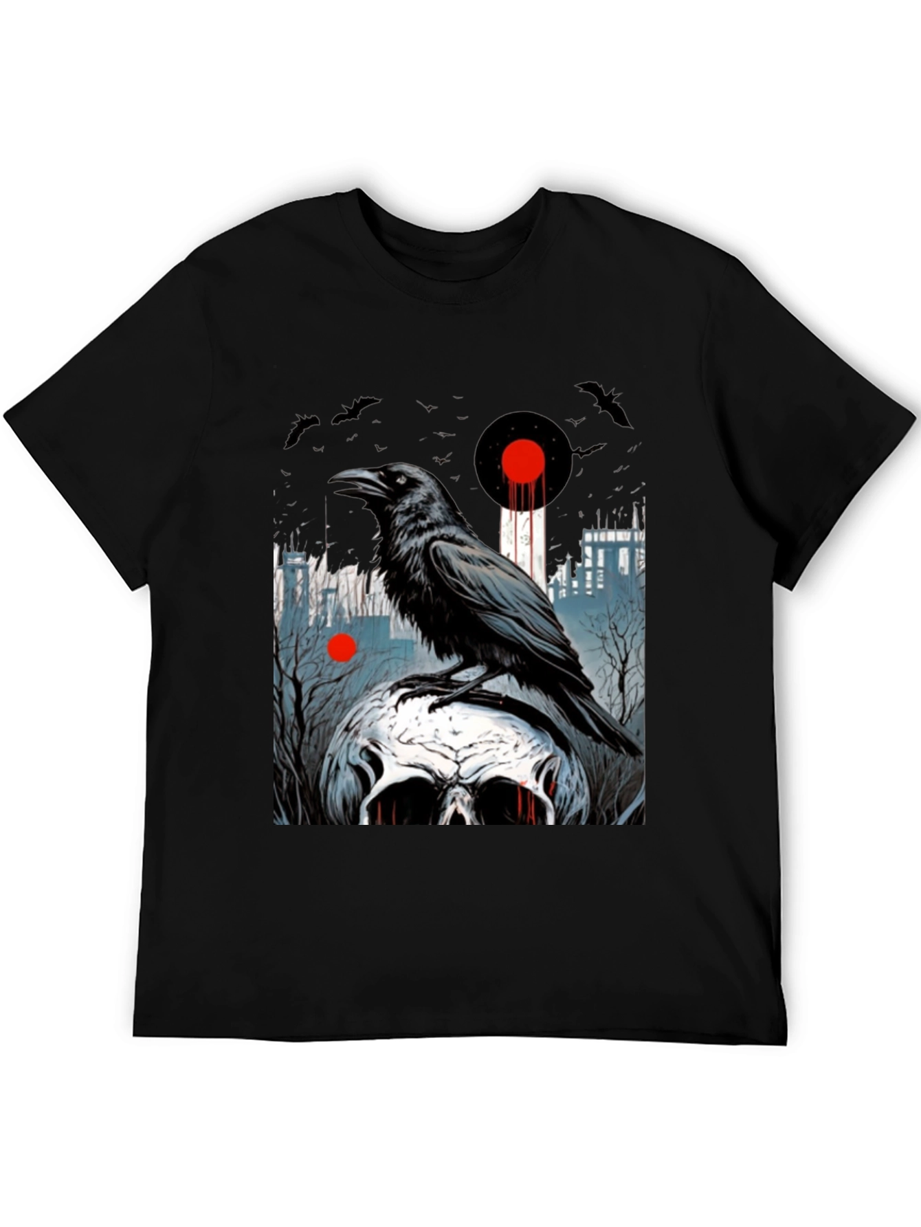 Black Raven Skull Graphic Tee - Dark Gothic Style view 5