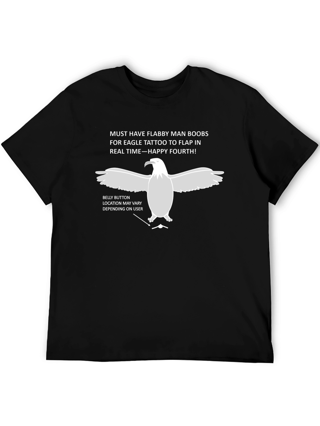 Black Flabby Man Boobs Eagle Tattoo Funny T-Shirt view 5