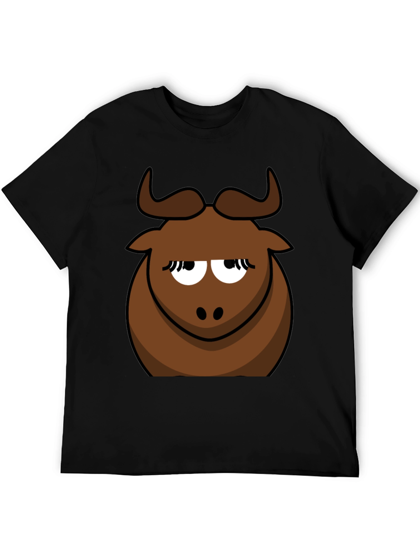 Black Funny Cartoon Bull Graphic Tee - Black Cotton T-Shirt view 5