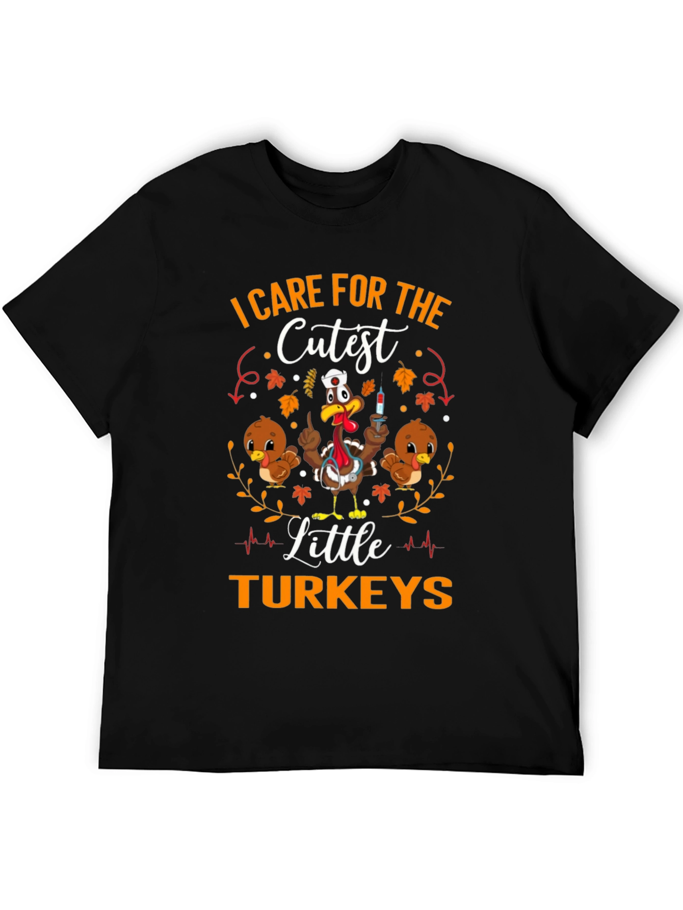 Black I Care For The Cutest Little Turkeys Graphic T-Shirt view 5