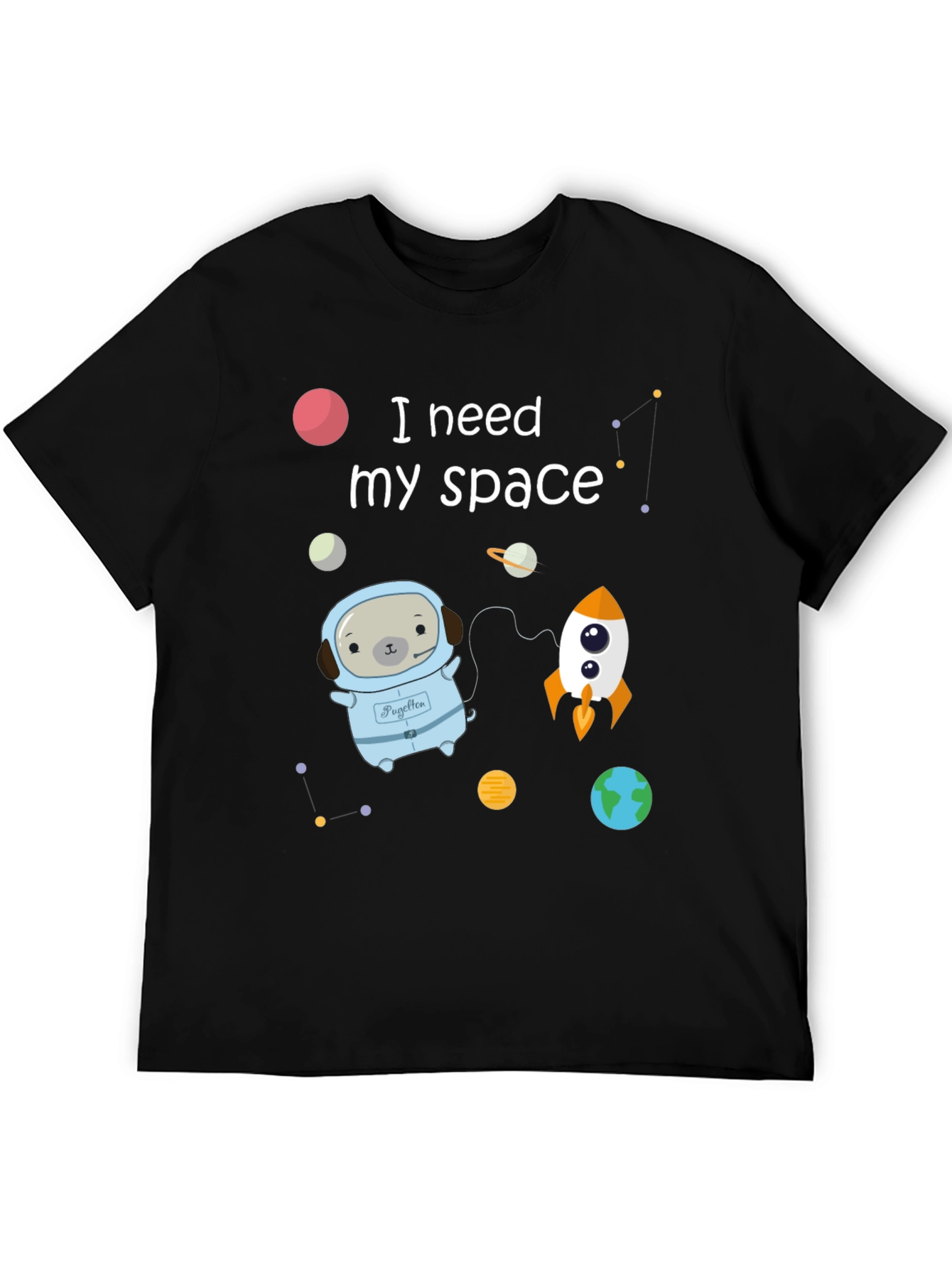 Black Space Pug T-Shirt view 5
