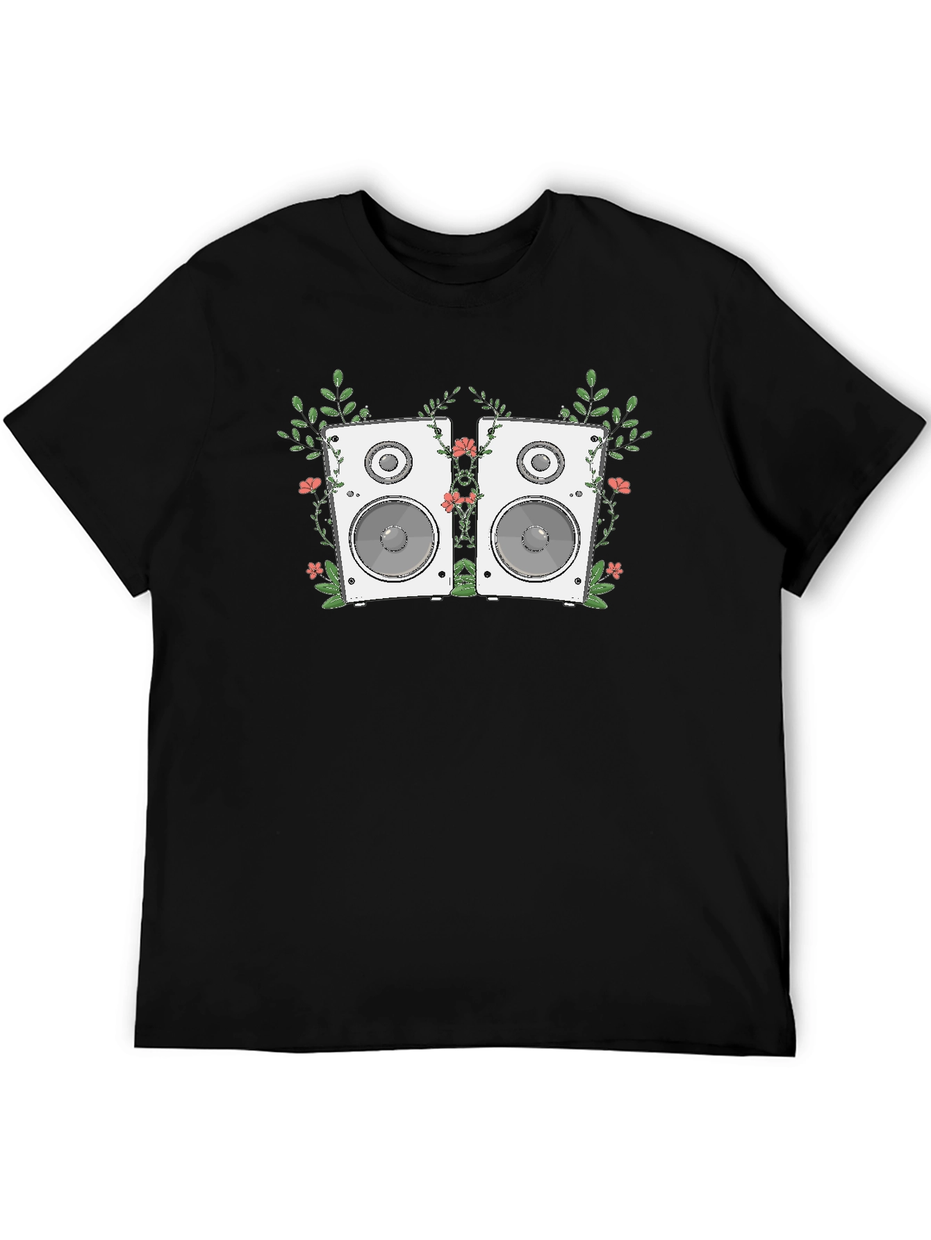Black Floral Speaker Graphic Tee - Black Cotton T-Shirt view 5