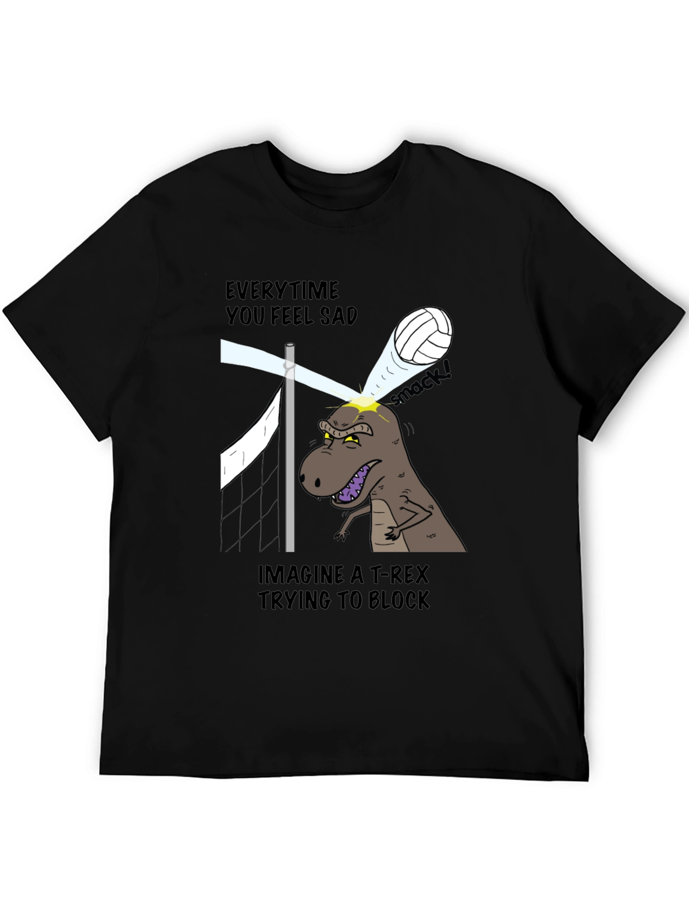 Funny T-Rex Volleyball Block Graphic Tee - 5