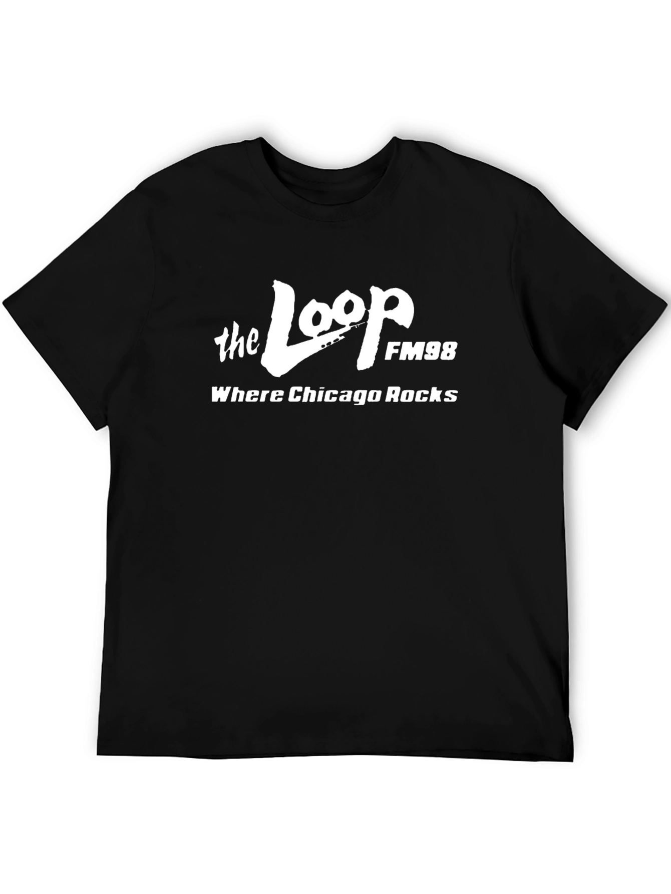 Black The Loop FM98 Chicago Rocks Black T-Shirt view 5