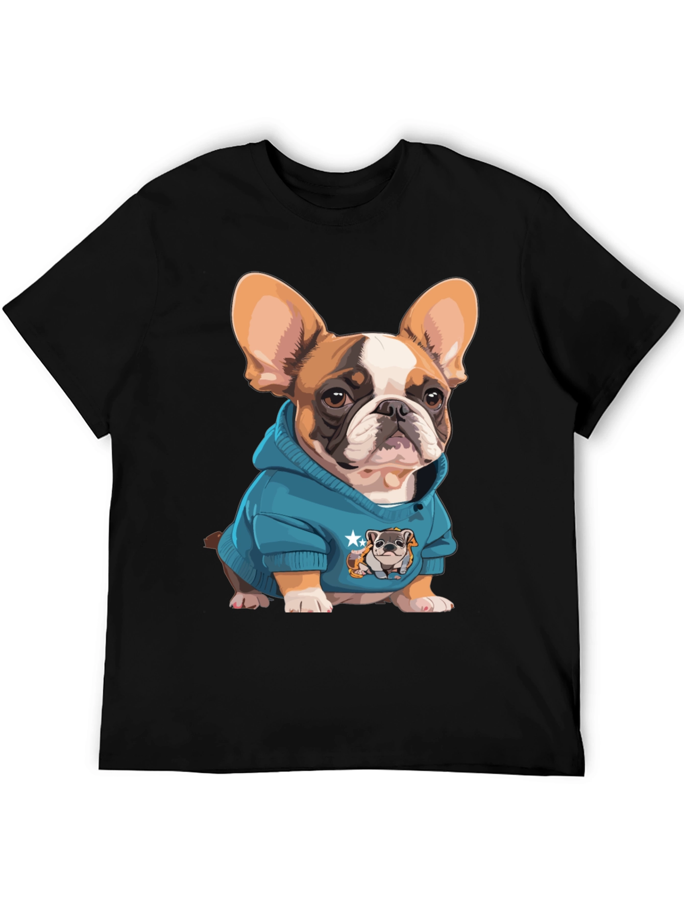 Black Bulldog in Hoodie Graphic Tee - Cute Dog Lover Shirt view 5