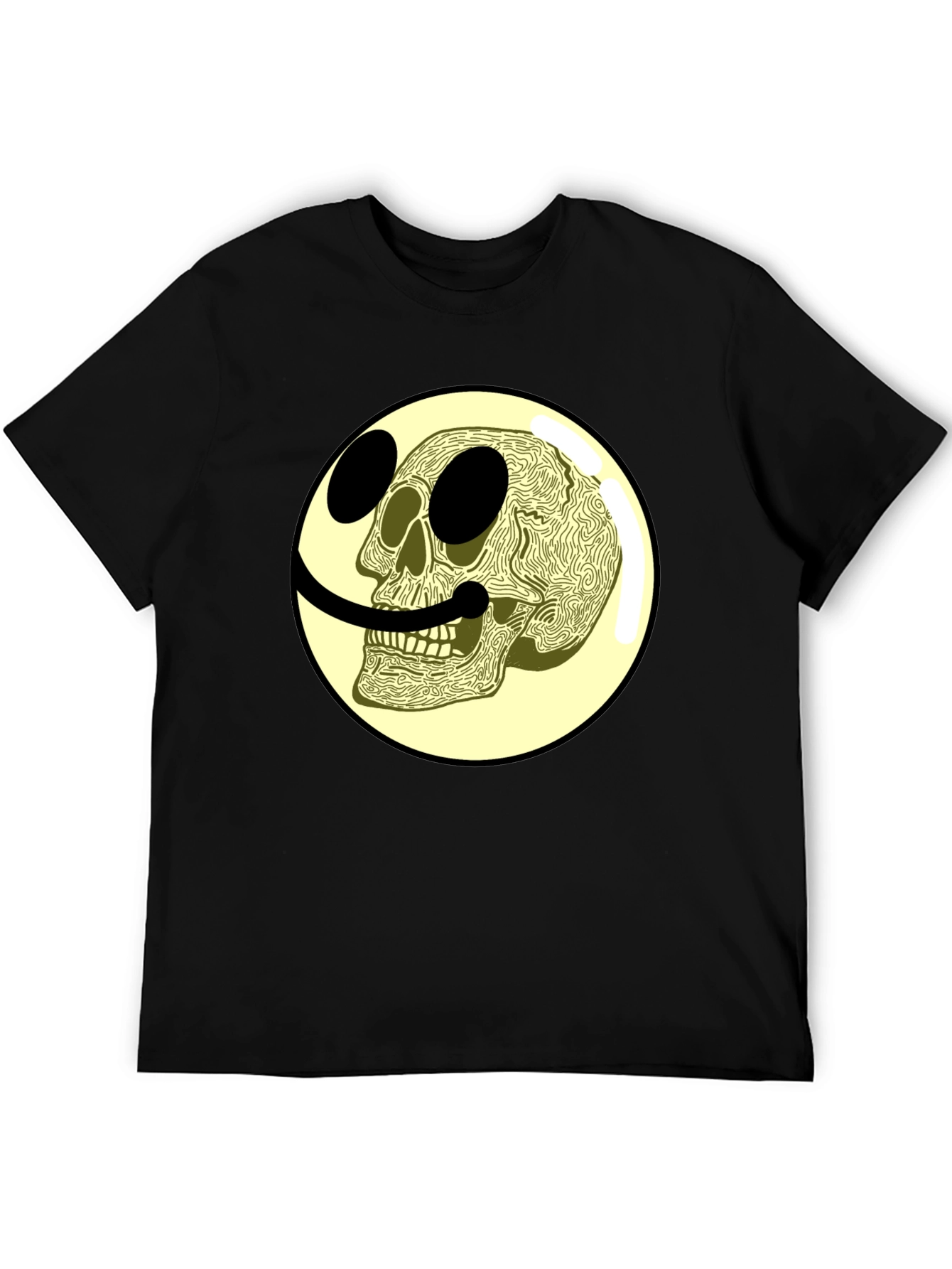 Black Skull Smiley Face Graphic Tee view 5
