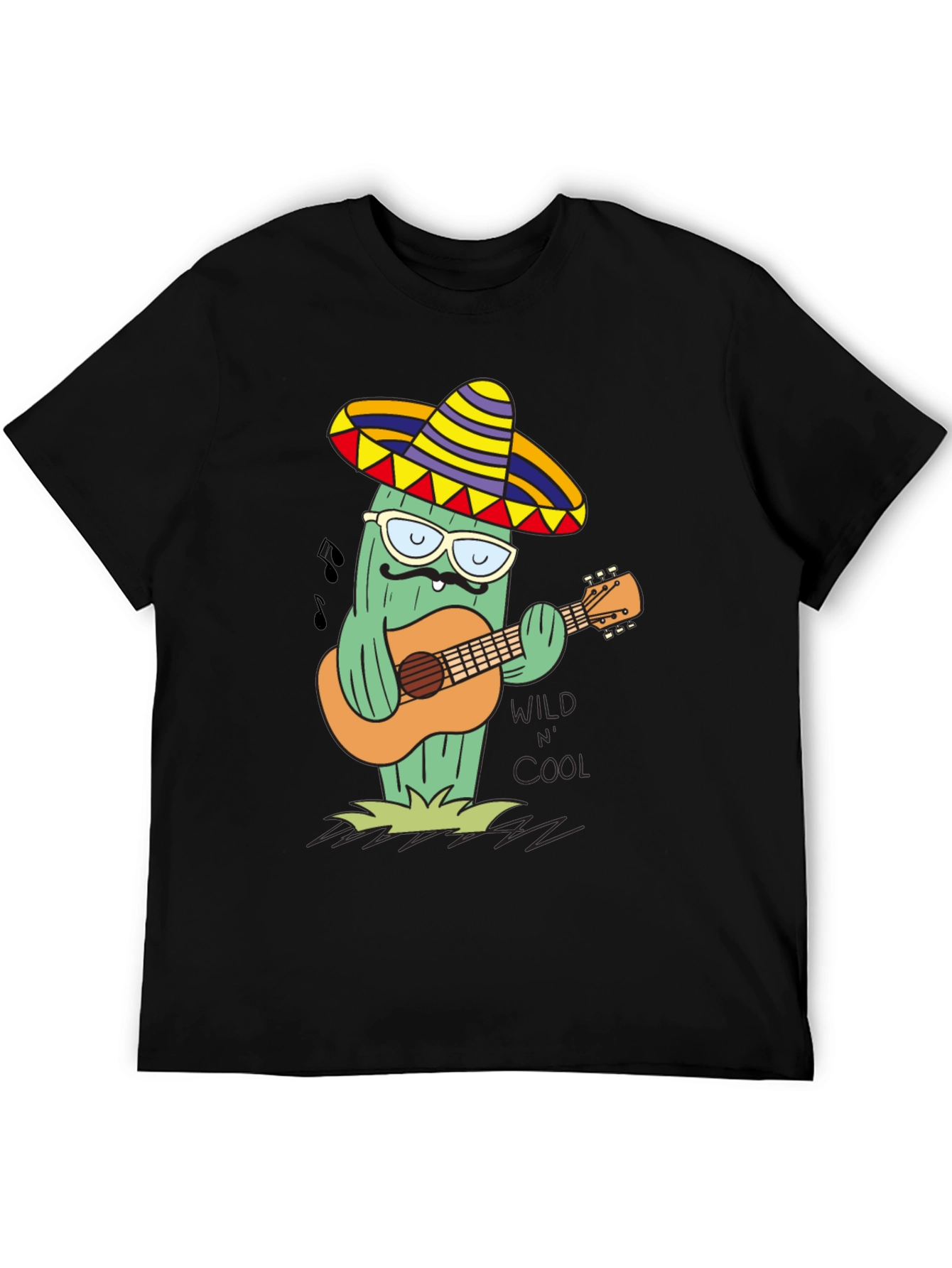 Black Cool Cactus Guitarist T-Shirt - Wild & Cool view 5