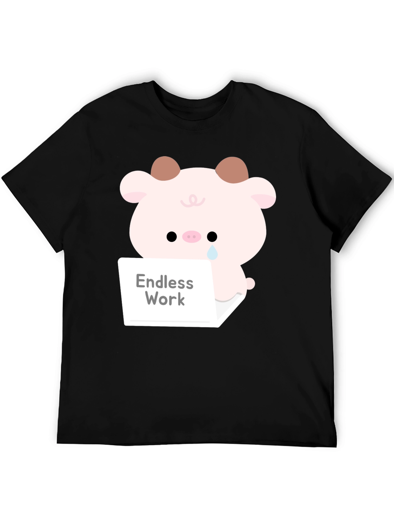 Black Endless Work Pig T-Shirt - Cute Graphic Tee view 5