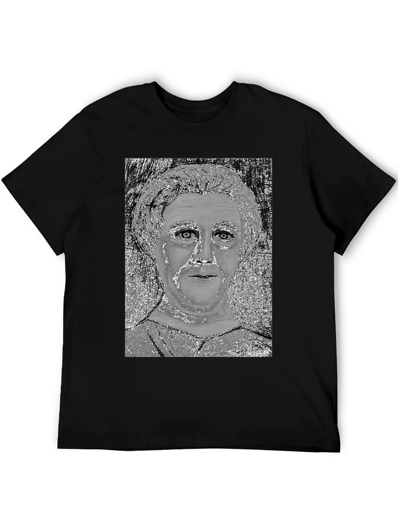 Black Unique Graphic Tee - Silver Portrait Design view 5