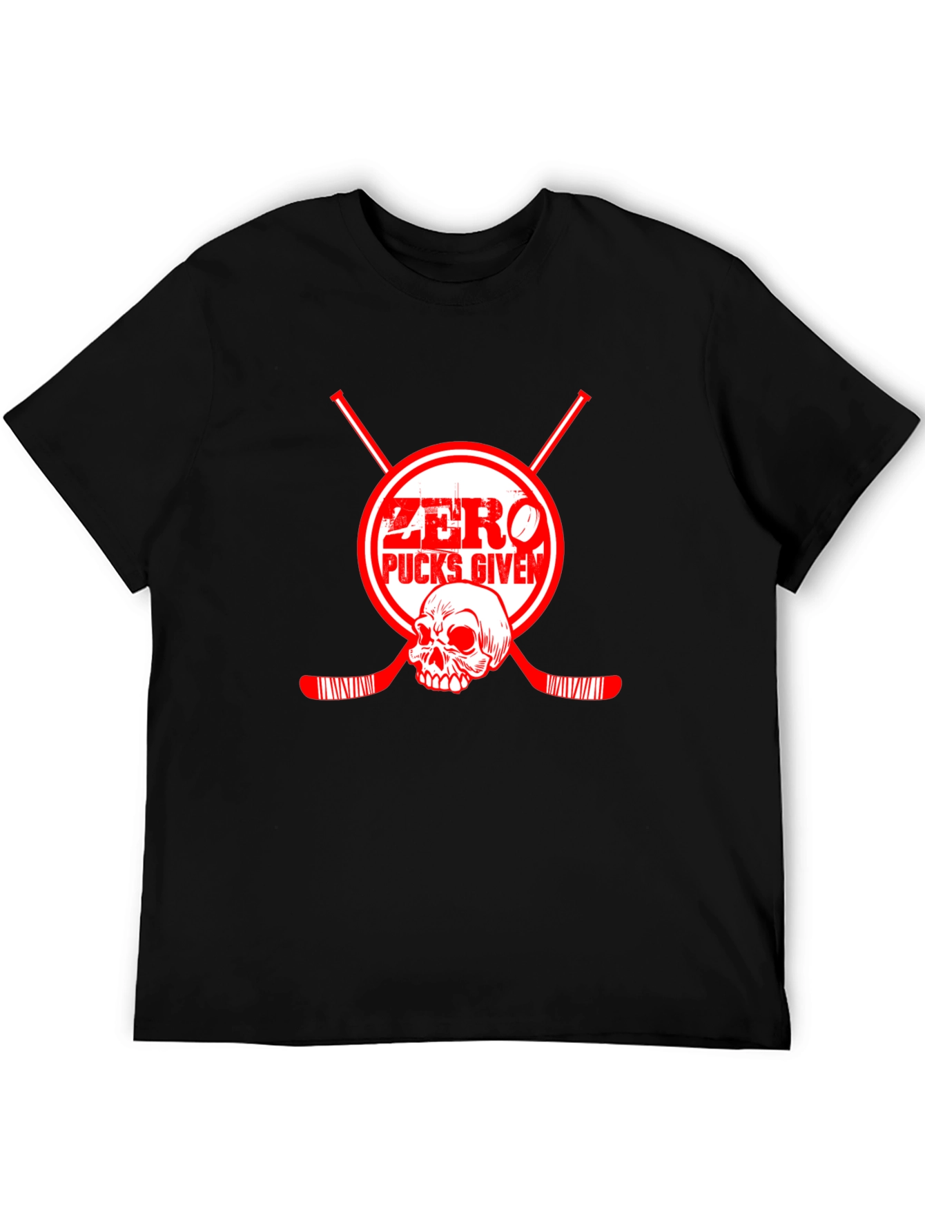 Black Zero Pucks Given Hockey Graphic T-Shirt view 5