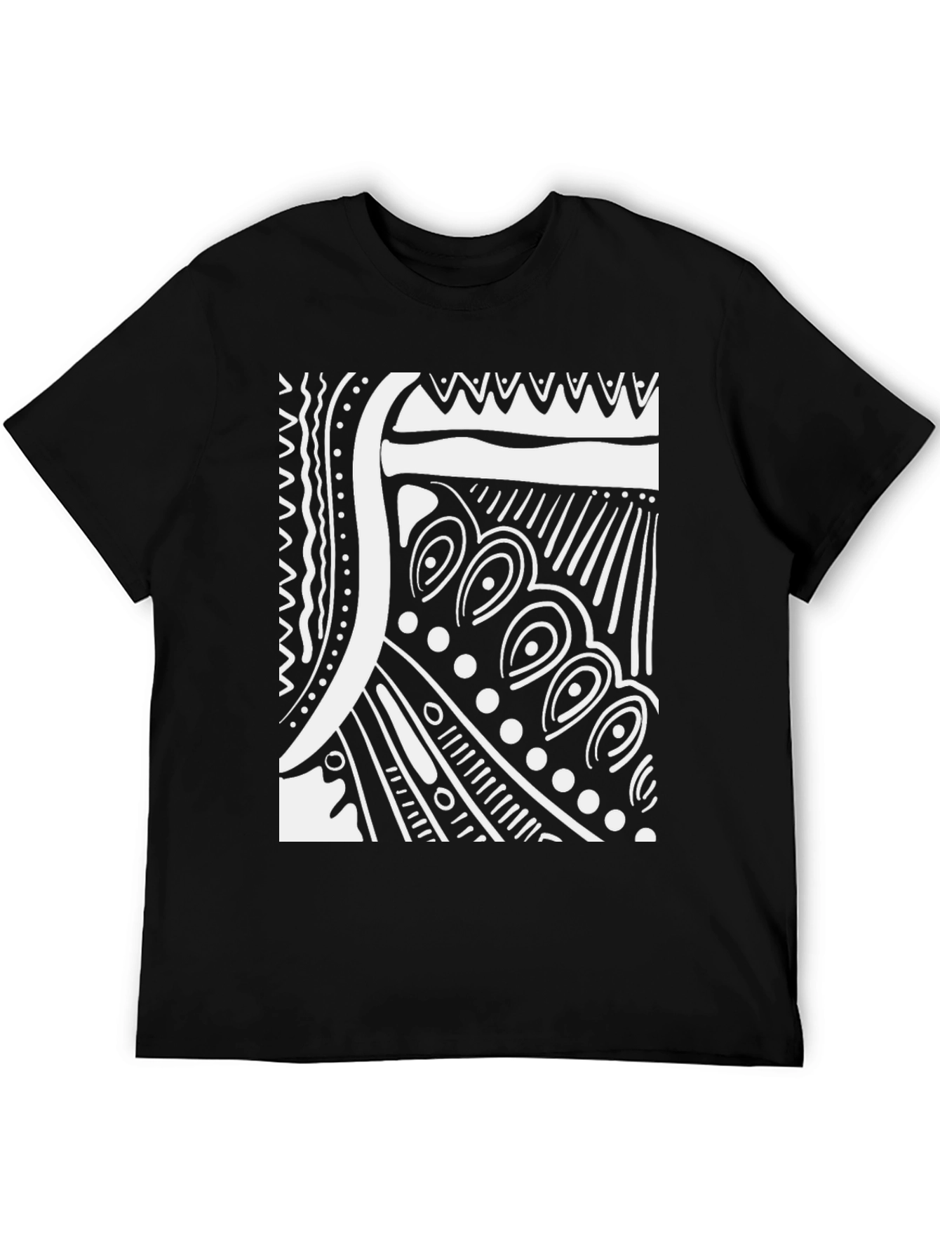 Black Abstract Tribal Design Black T-Shirt view 5
