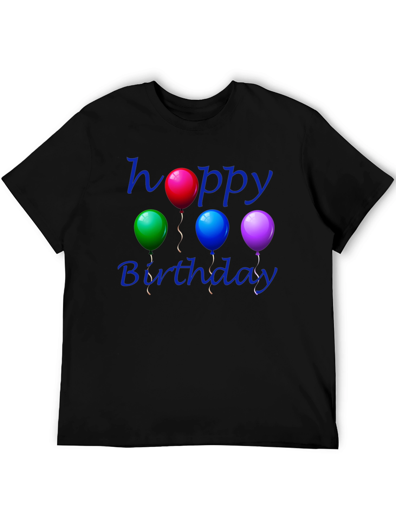 Black Happy Birthday Balloon T-Shirt - Black Cotton view 5