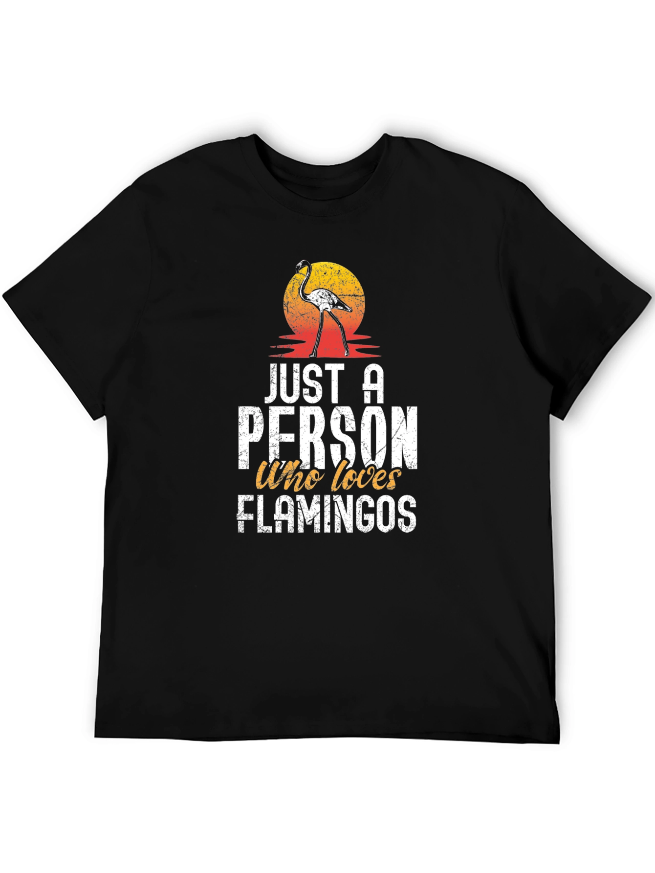 Black Just A Person Who Loves Flamingos Graphic T-Shirt view 5