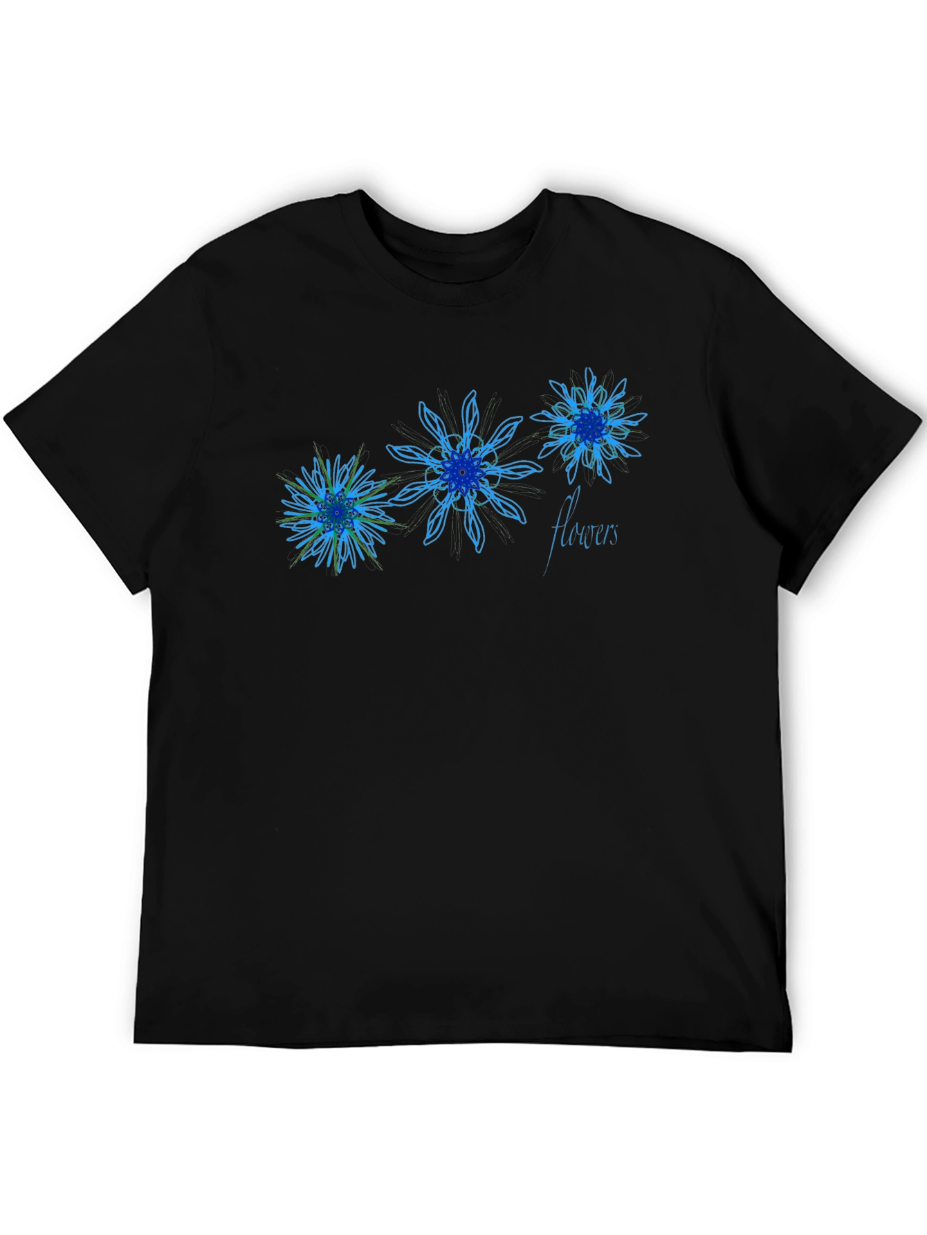 Black Floral Line Art T-Shirt - Black view 5