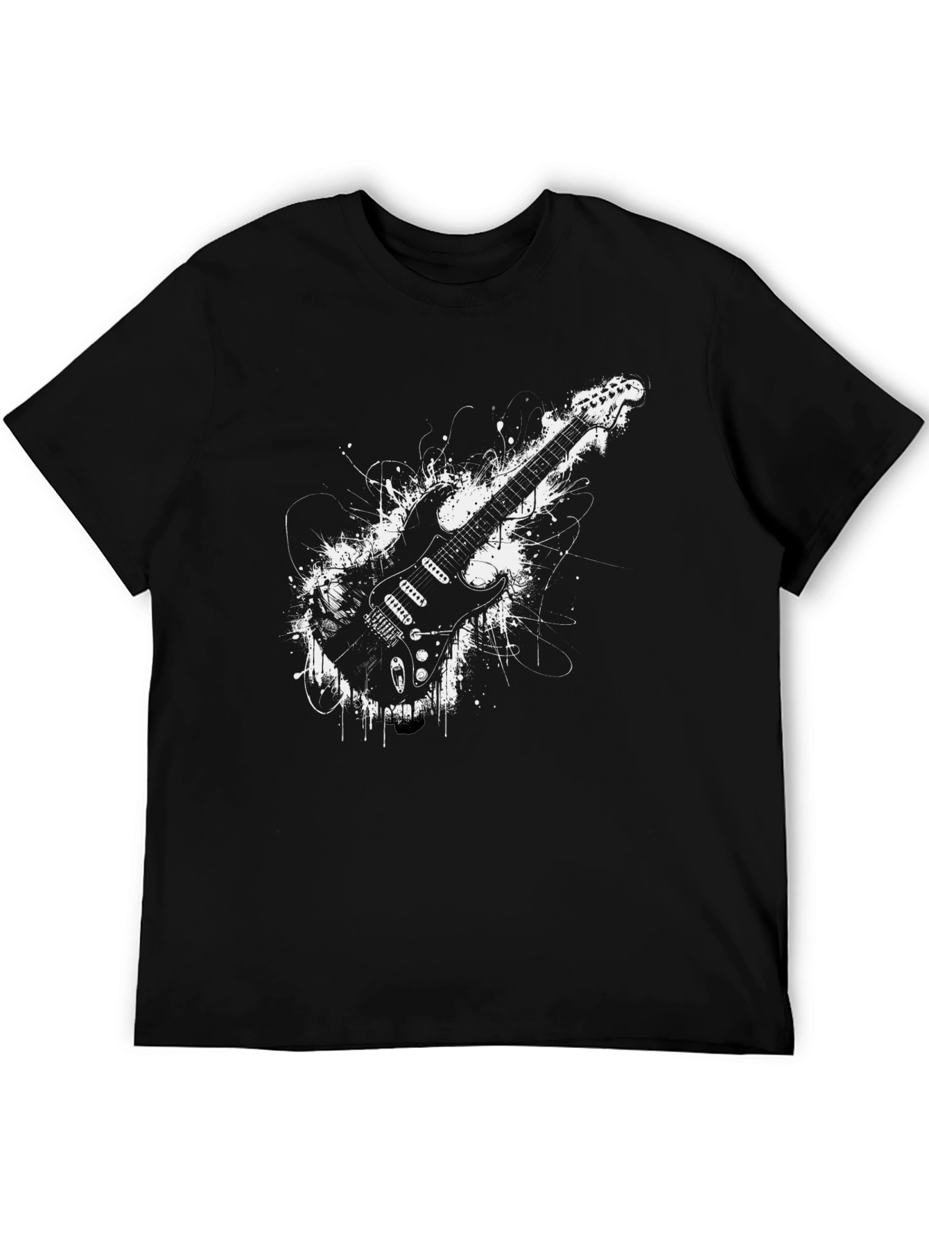 Black Electric Guitar Graphic Tee - Rocker Style Black T-Shirt view 5