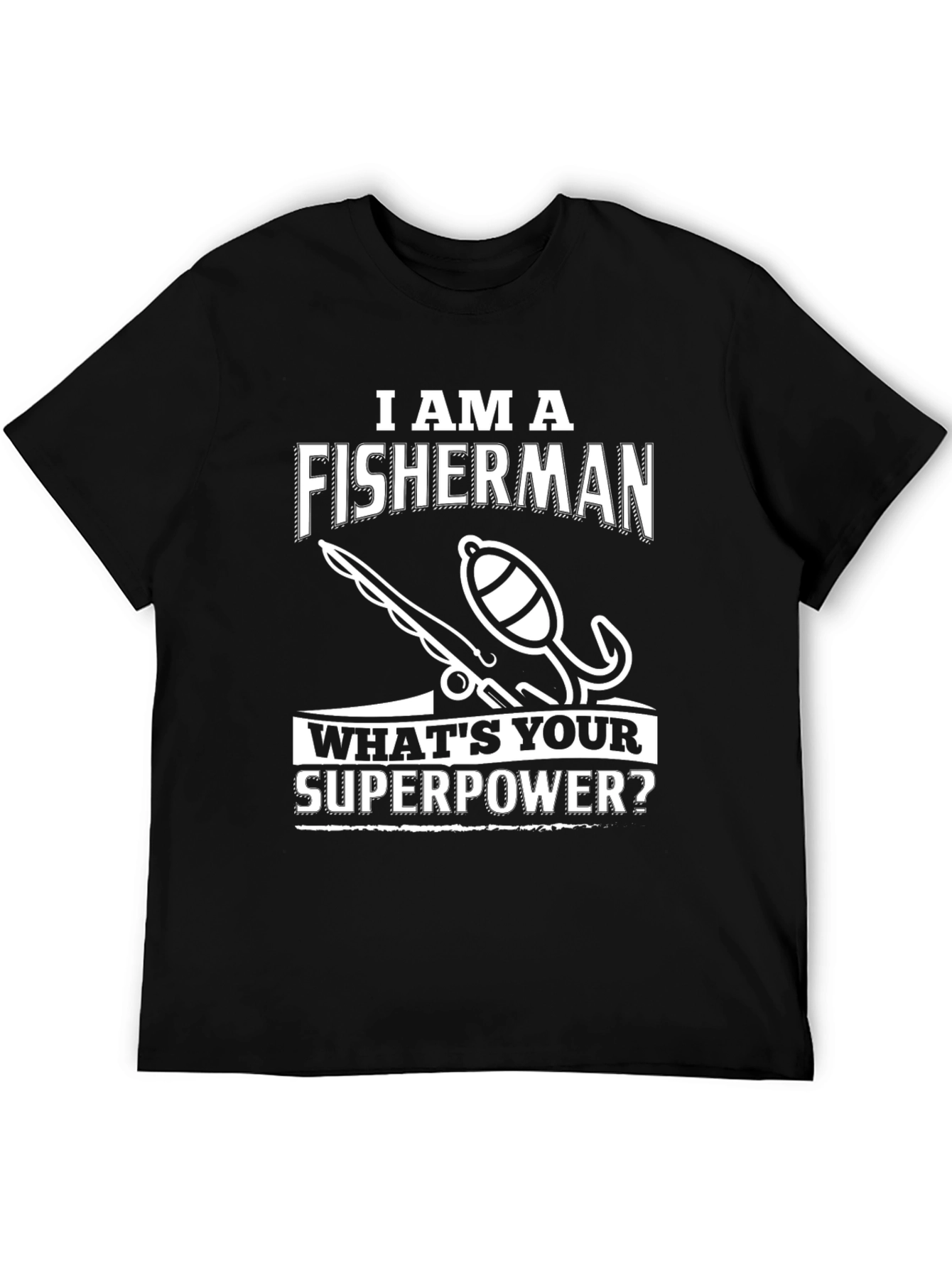 Black Fisherman Superpower T-Shirt - Humorous Angler Tee view 5