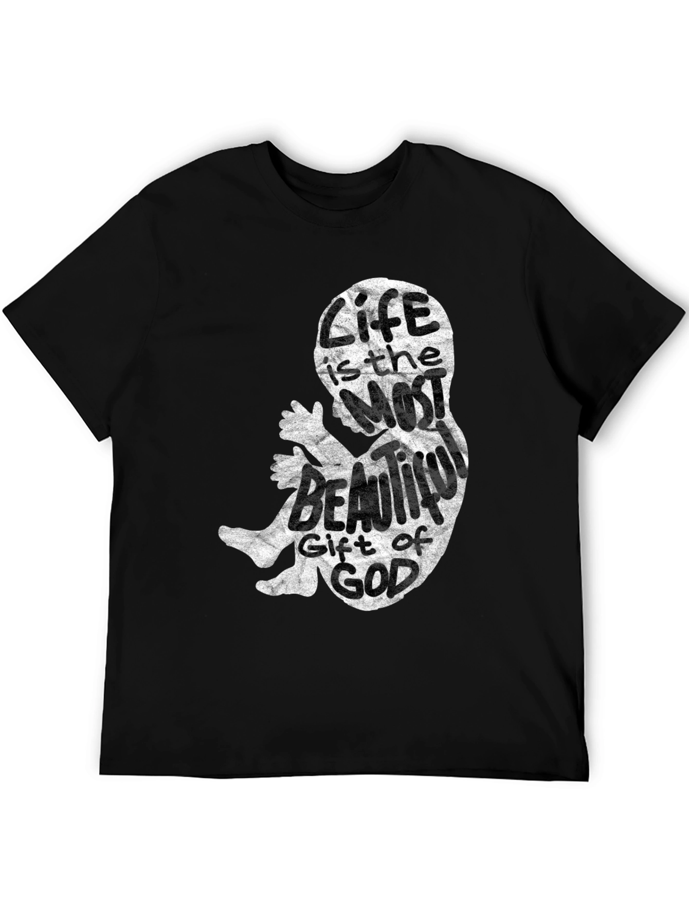 Black Pro-Life Fetus Graphic Tee - Life is Beautiful Cotton T-Shirt view 5