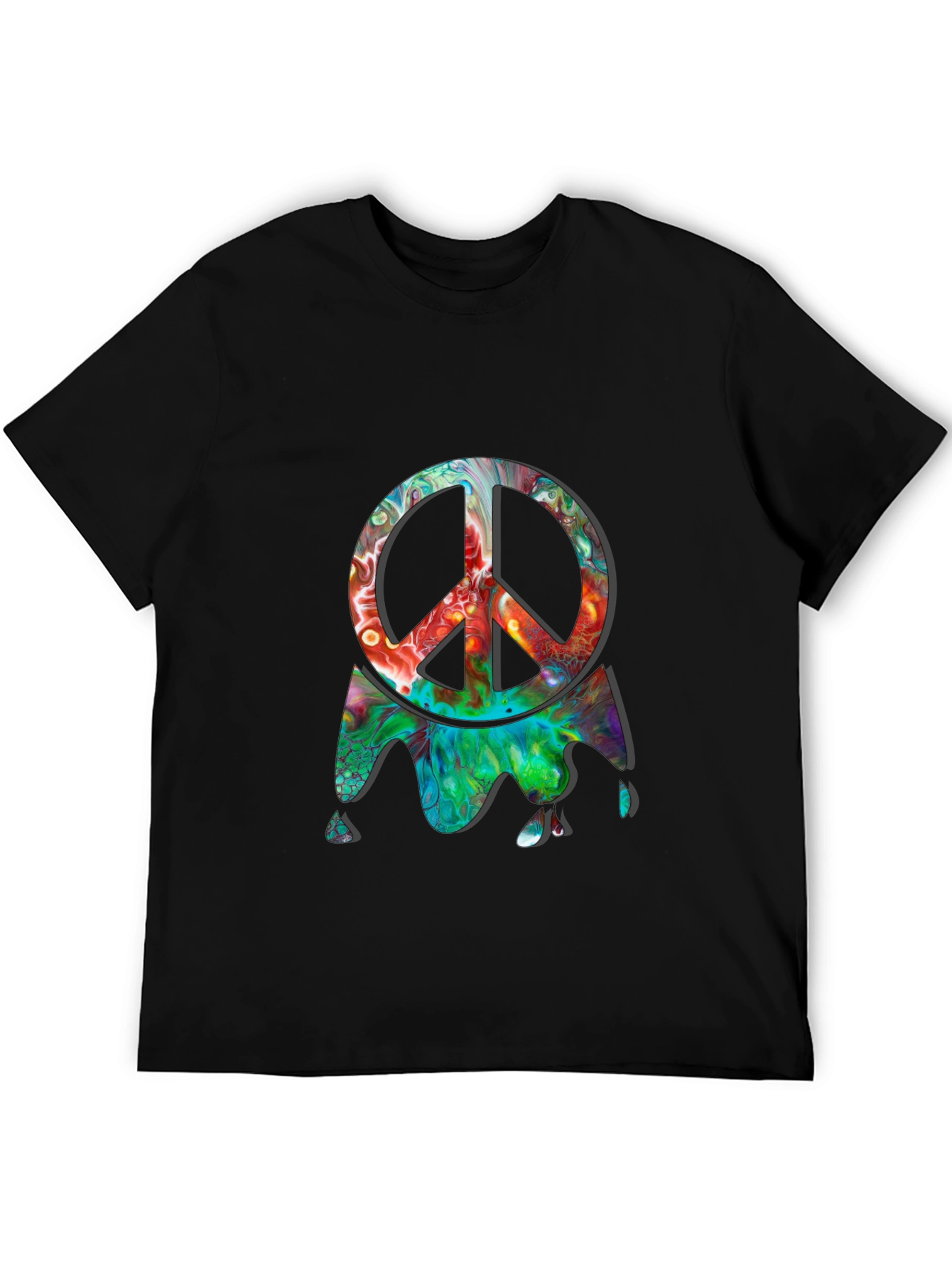 Black Psychedelic Peace Sign Black Graphic Tee view 5