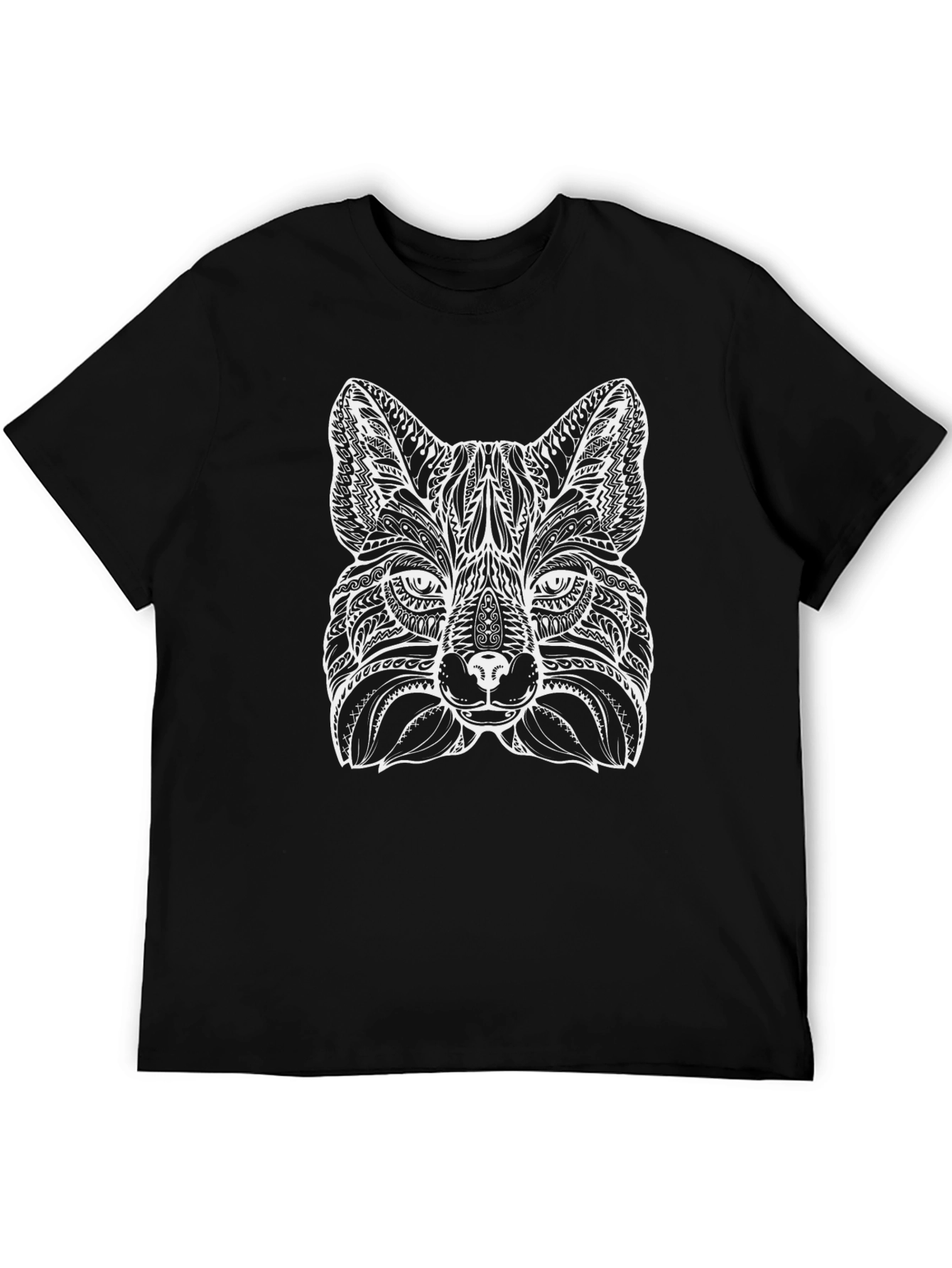 Black Intricate Fox Design Black T-Shirt view 5