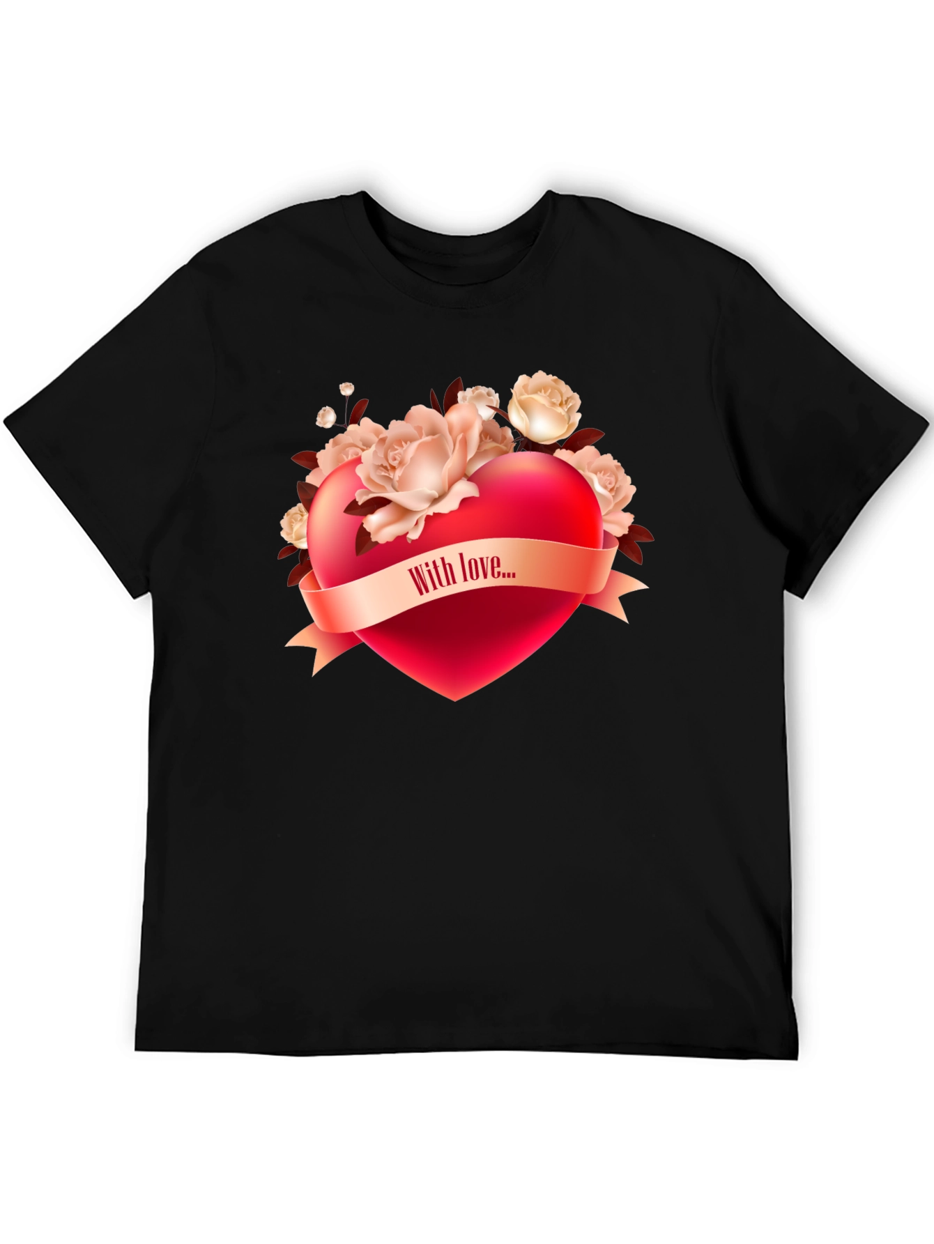 Black Romantic Heart & Roses Graphic T-Shirt view 5