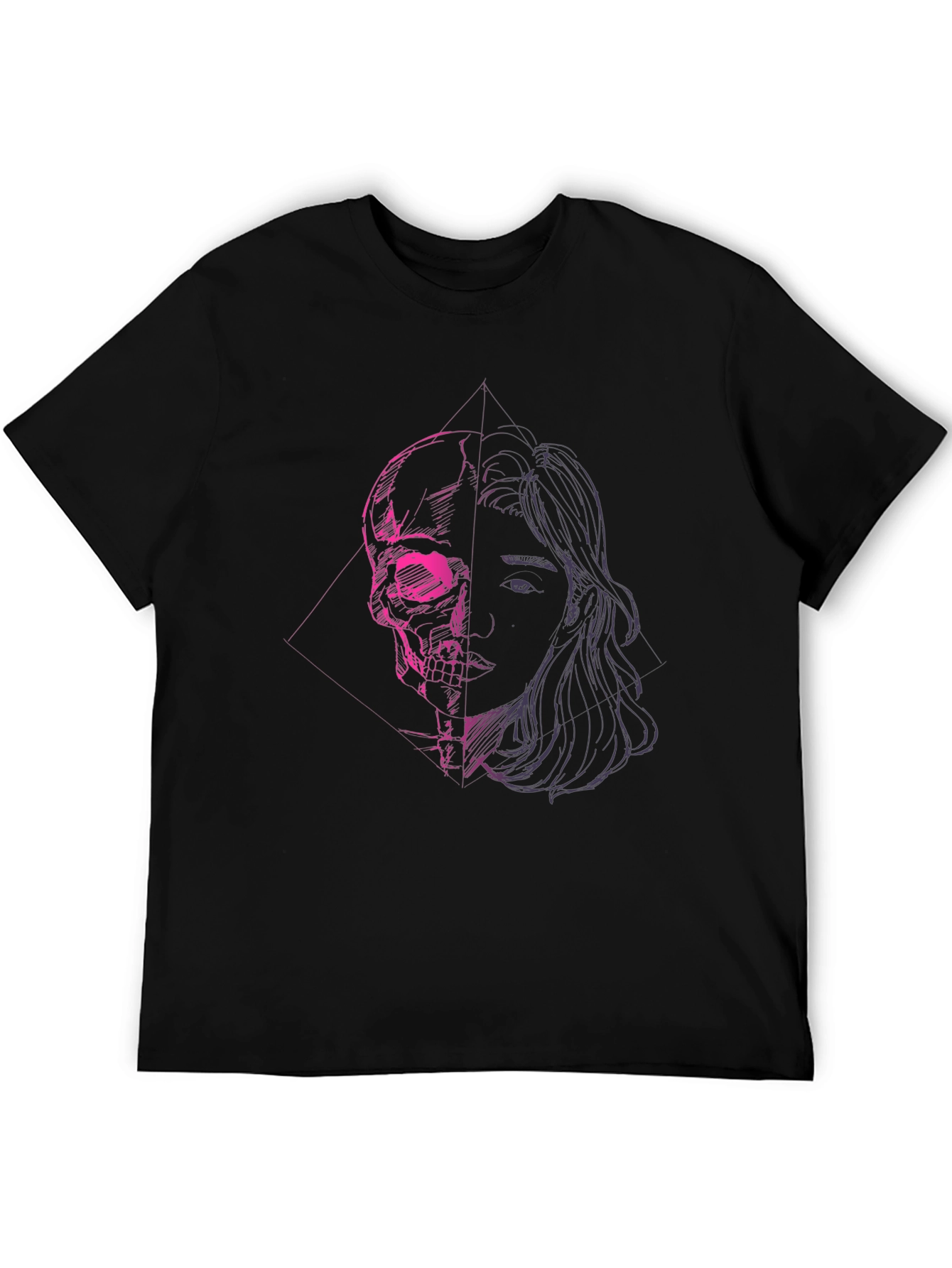 Black Skull & Portrait Graphic Black T-Shirt view 5
