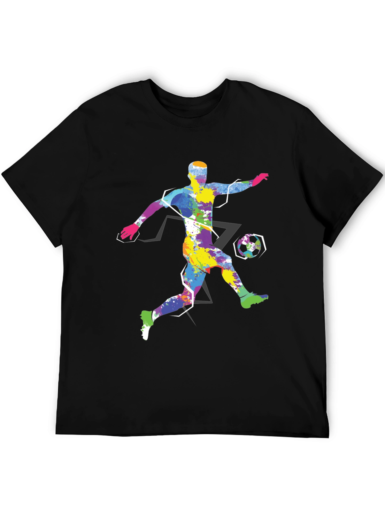 Black Colorful Soccer Player Graphic Tee - Black Cotton Shirt view 5