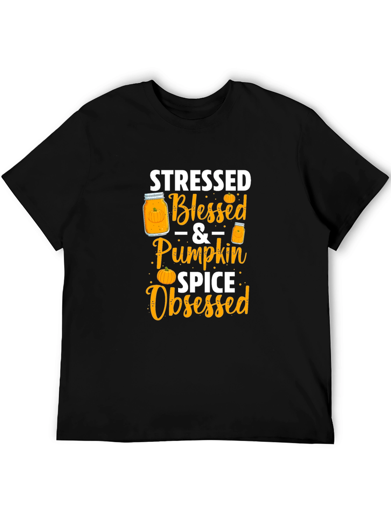 Black Stressed Blessed Pumpkin Spice Obsessed T-Shirt view 5
