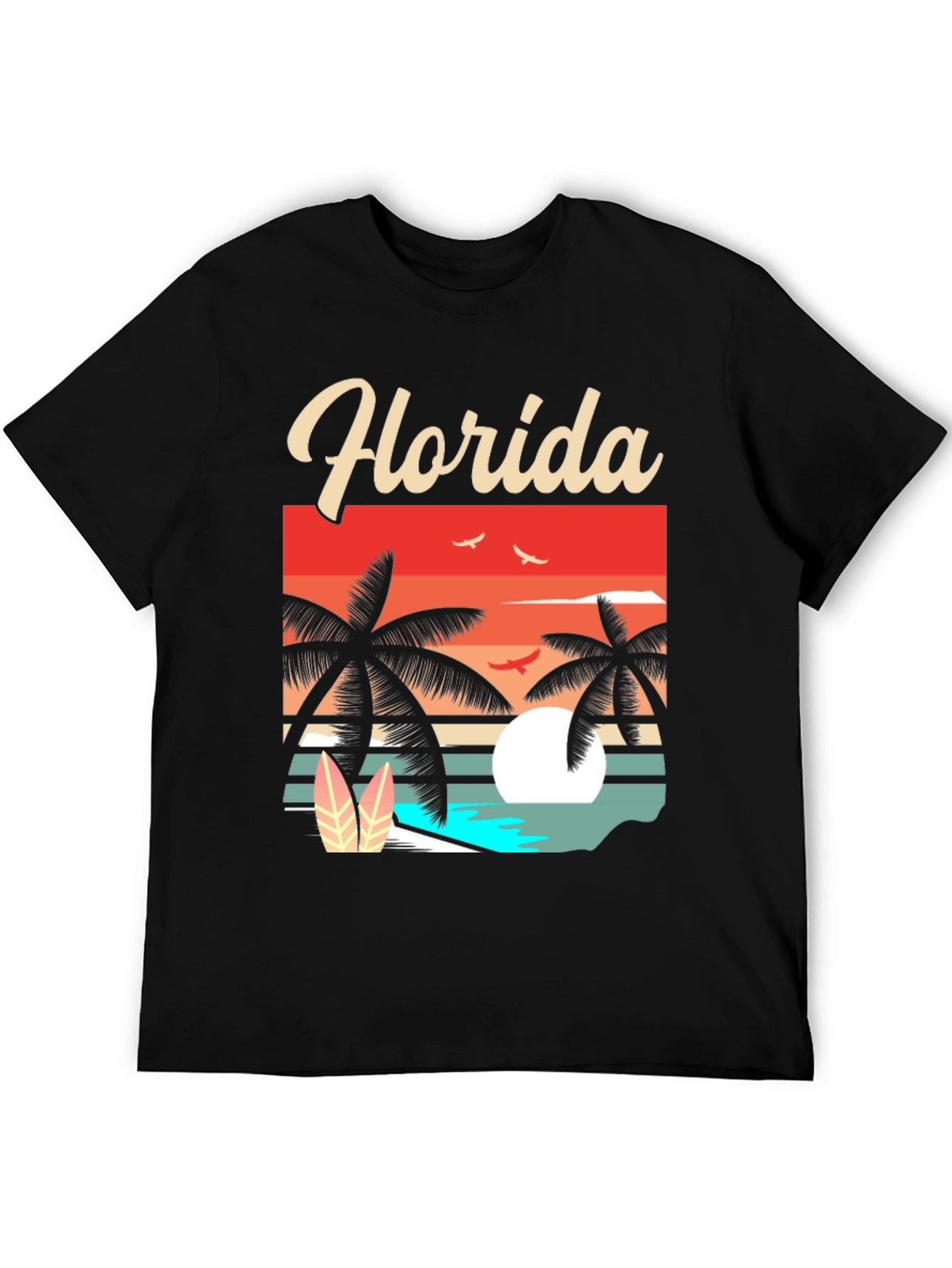 Black Florida Retro Sunset Palm T-Shirt view 5