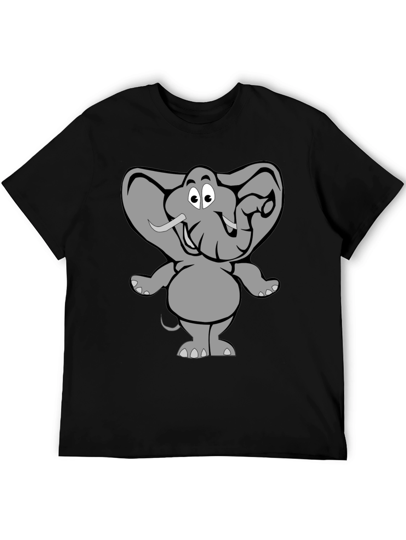 Black Elephant Cartoon Graphic Black T-Shirt view 5