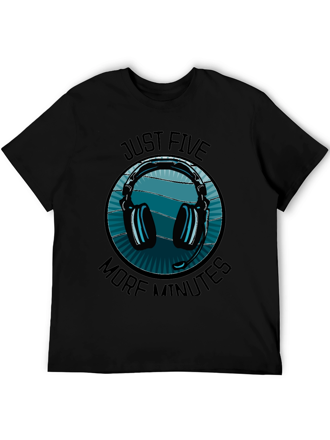 Black Just Five More Minutes Gaming Headset T-Shirt view 5