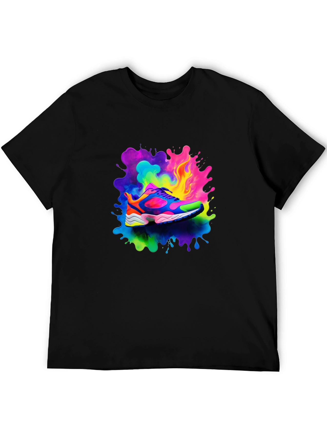 Black Men's Black T-Shirt with Colorful Shoe Design view 5