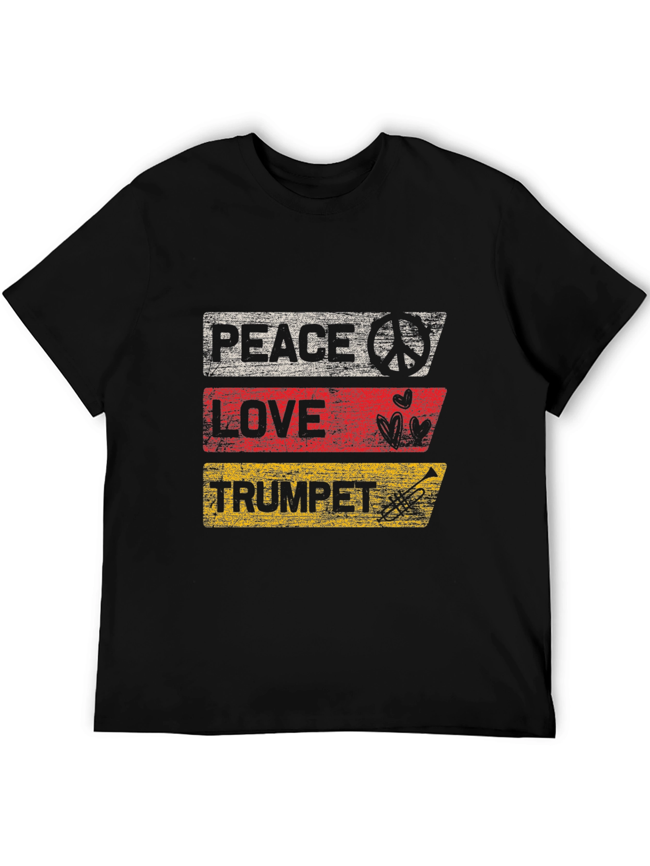 Black Peace Love Trumpet Black Graphic T-Shirt view 5