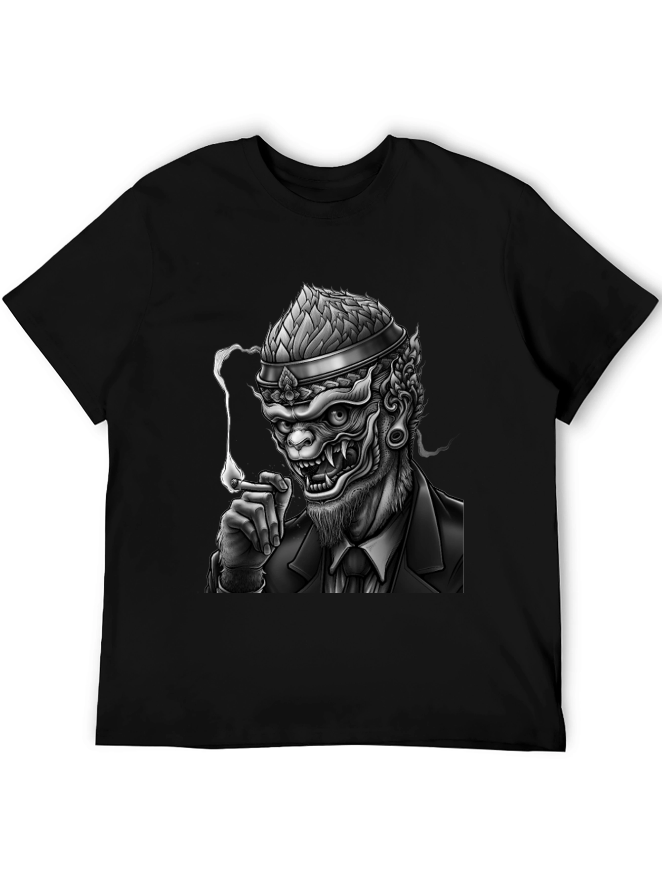 Black Smoking Demon Graphic Tee - Black view 5