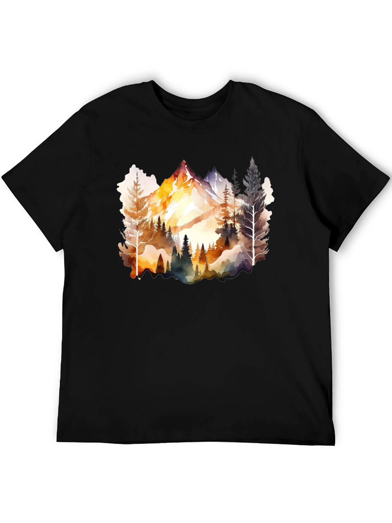 Black Watercolor Mountain & Forest Graphic Tee - Black view 5
