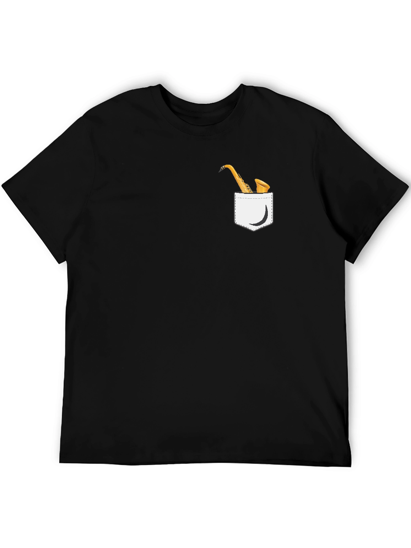 Black Saxophone Pocket Tee - Cool Graphic Black T-Shirt view 5