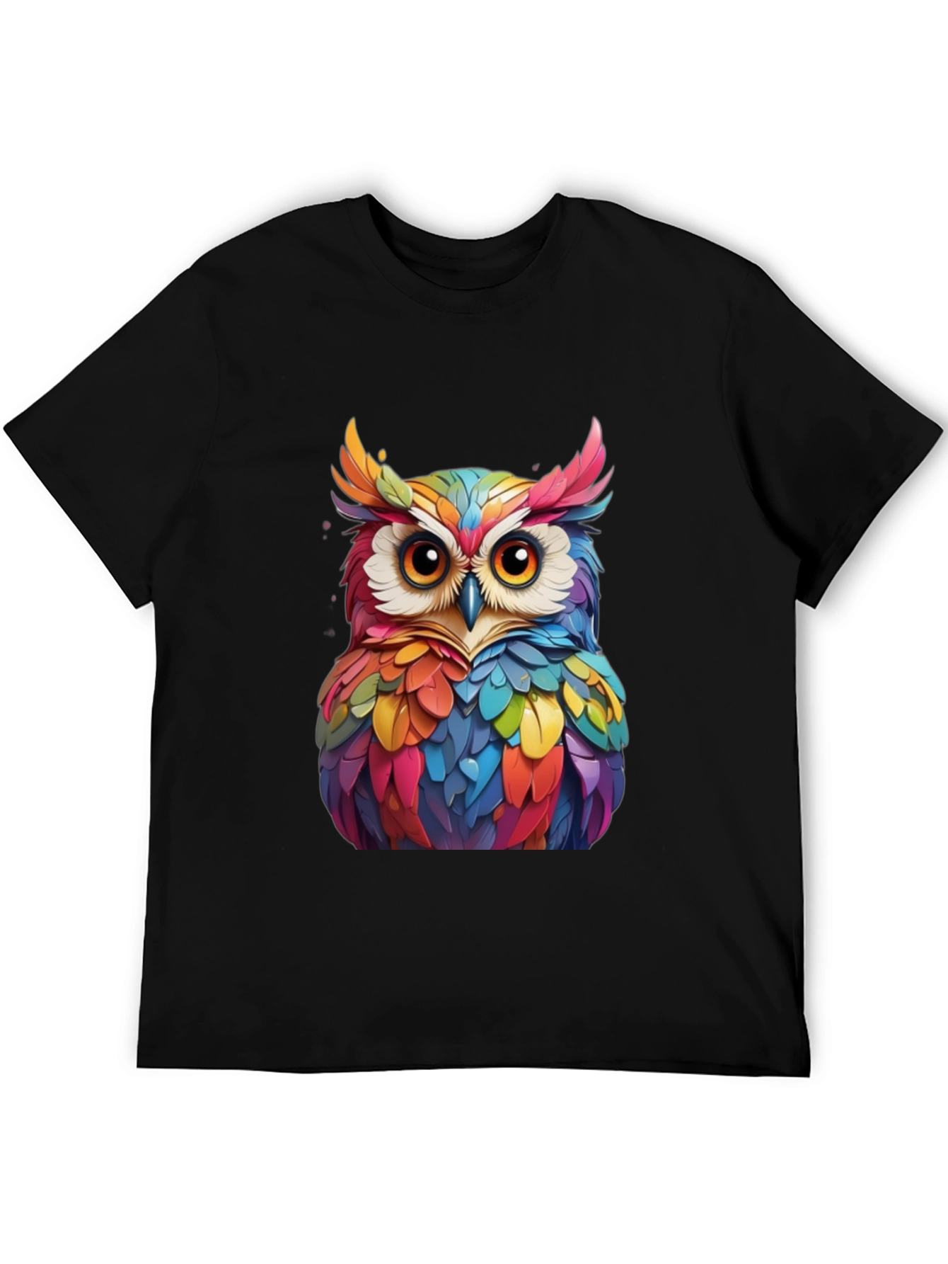 Black Colorful Owl Graphic Print Black T-Shirt view 5