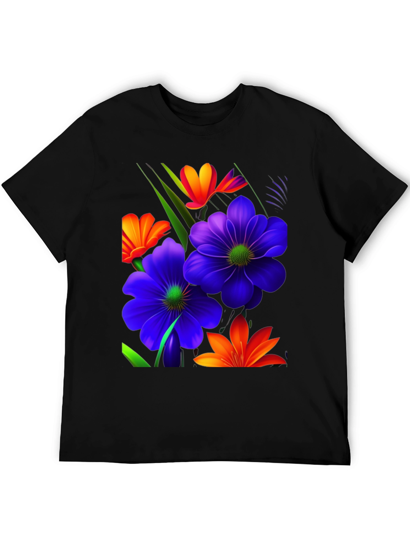 Black Floral Design T-Shirt - Bold & Vibrant view 5