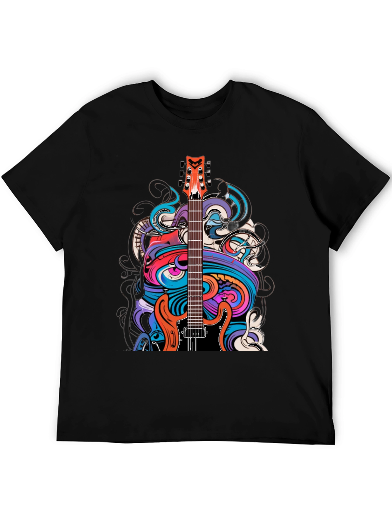 Black Electric Guitar Art T-Shirt - Rock Band Tee view 5