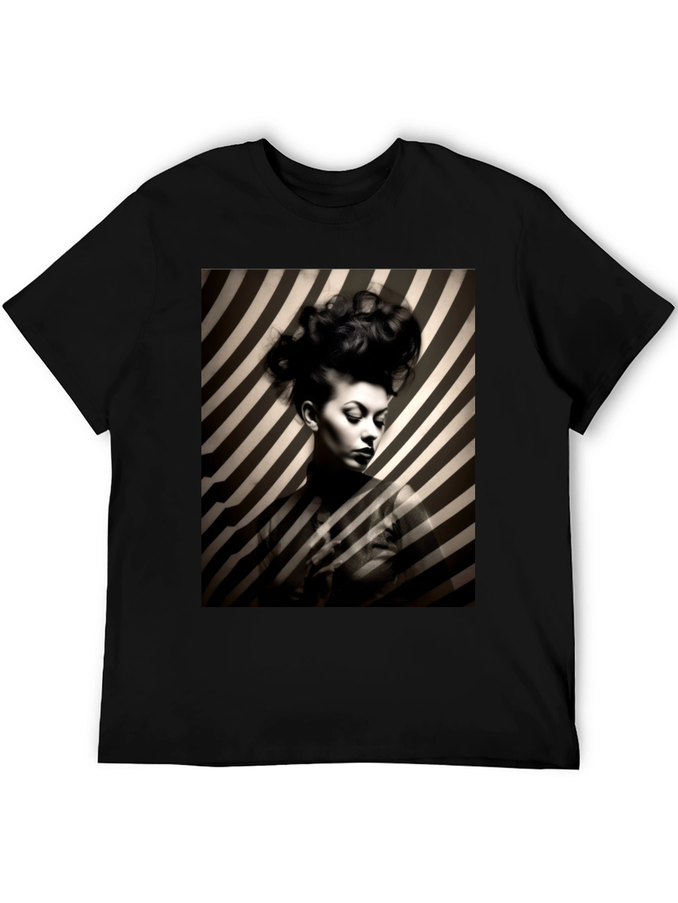 Black Striking Striped Portrait Graphic Tee - Bold Style view 5