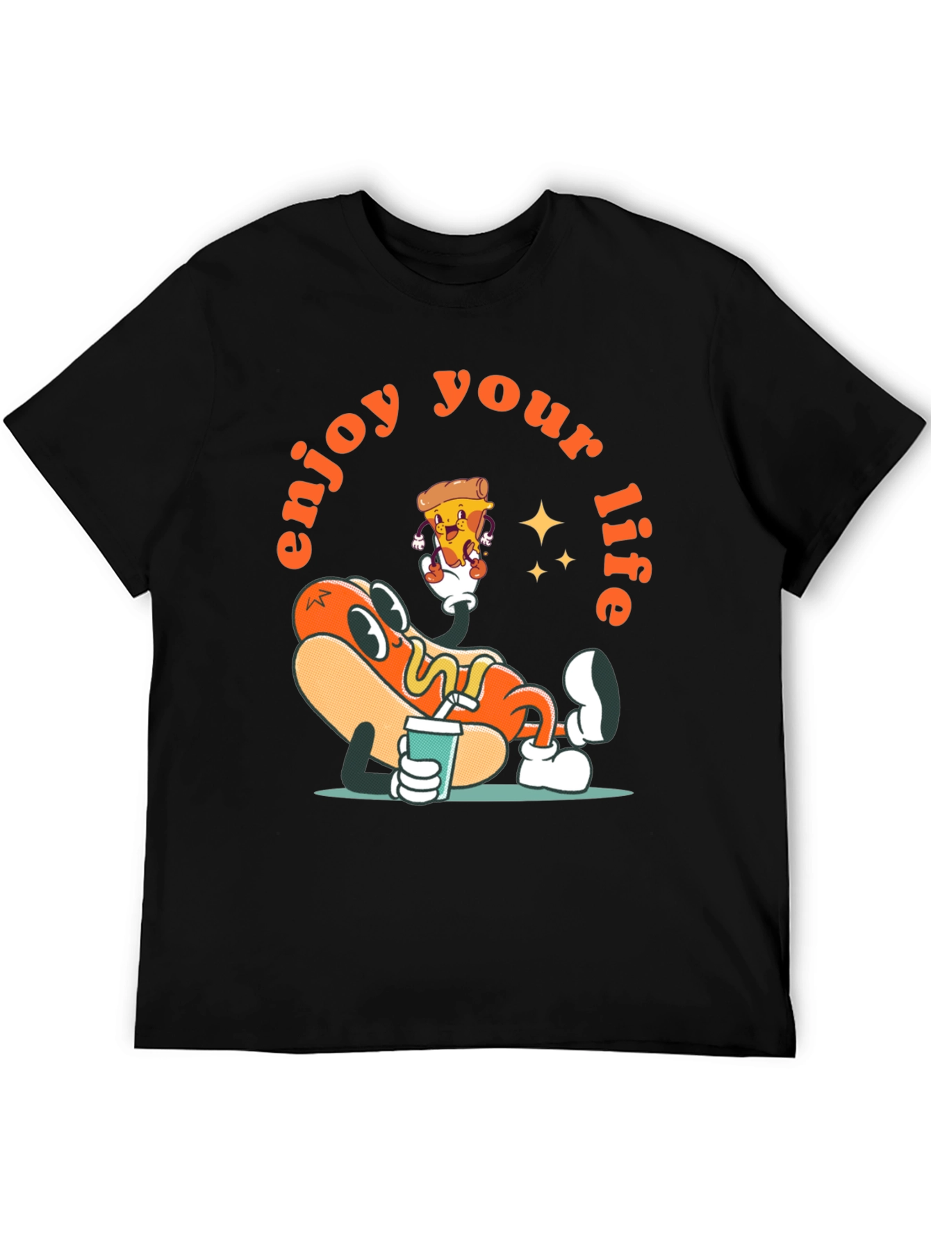 Black Enjoy Your Life Cartoon Graphic Tee view 5