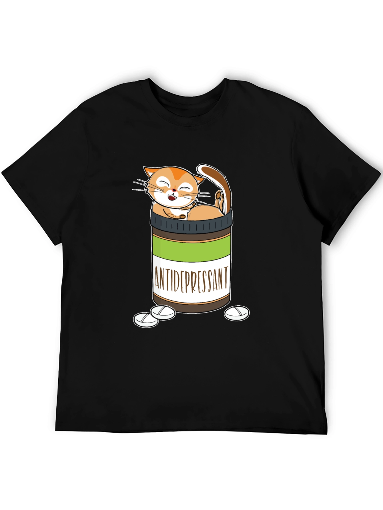 Black Funny Cat Antidepressant T-Shirt view 5