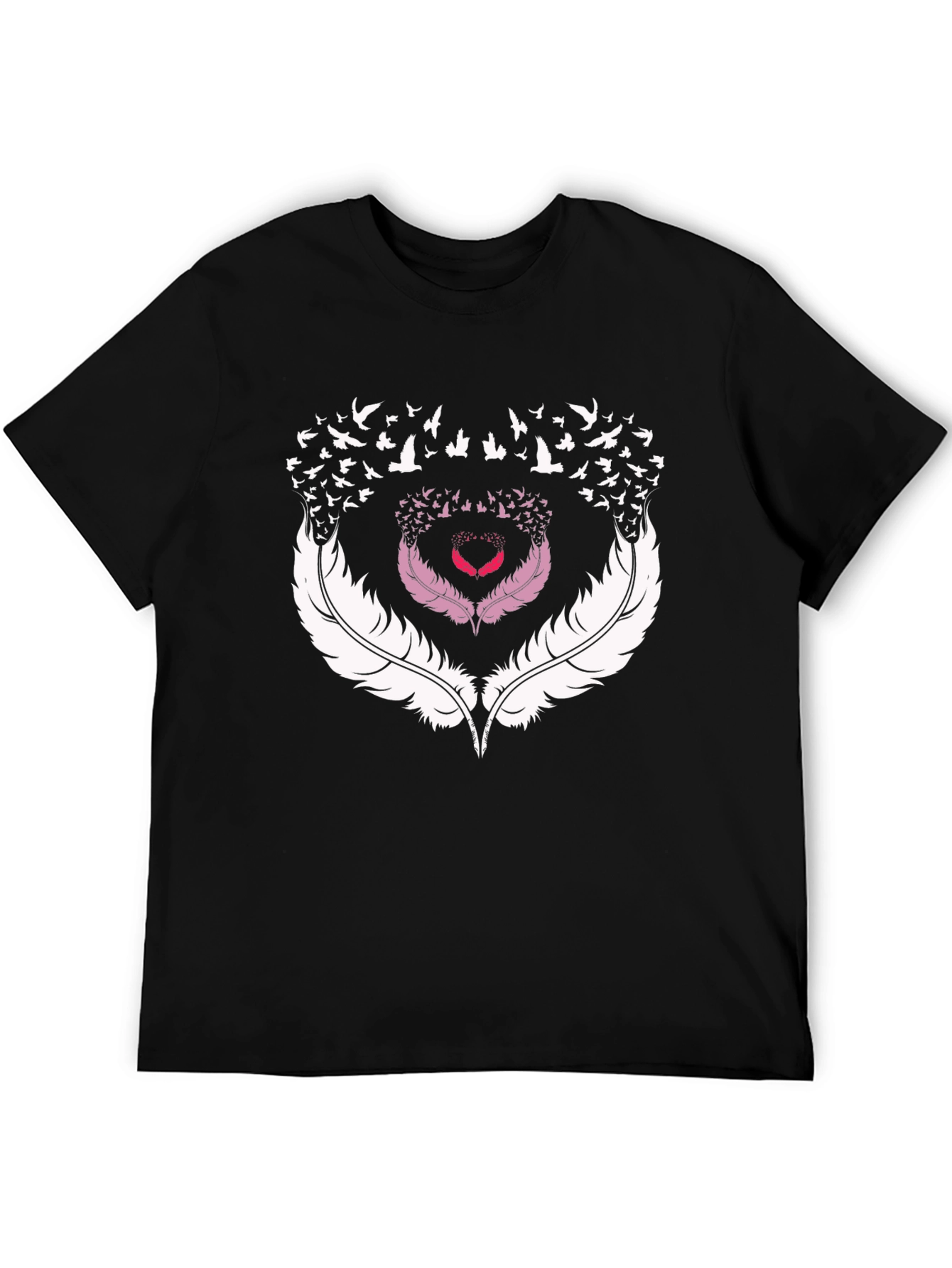 Black Feather Heart Bird T-Shirt view 5