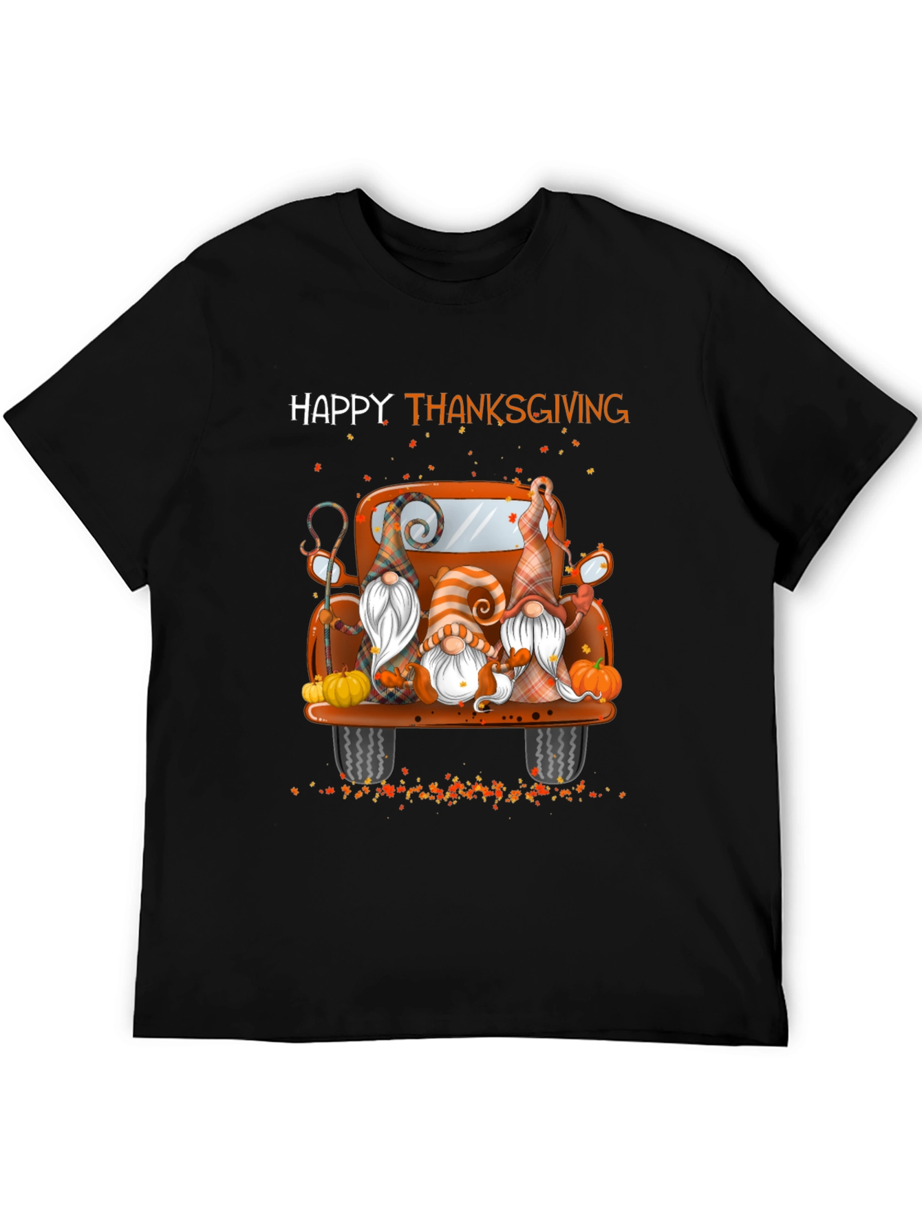 Black Happy Thanksgiving Gnomes Truck T-Shirt view 5