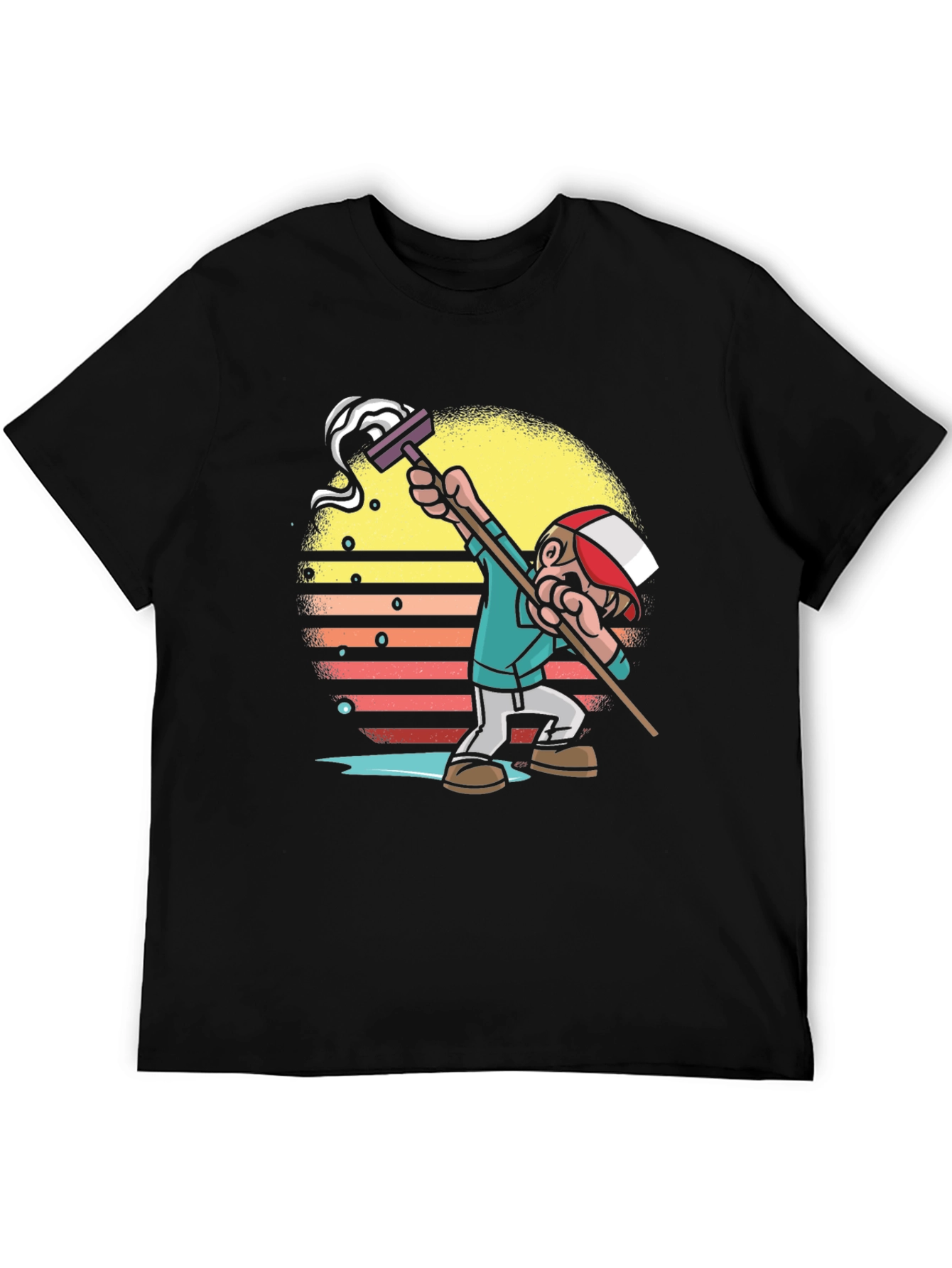 Black Retro Style Mop Cartoon Graphic T-Shirt view 5